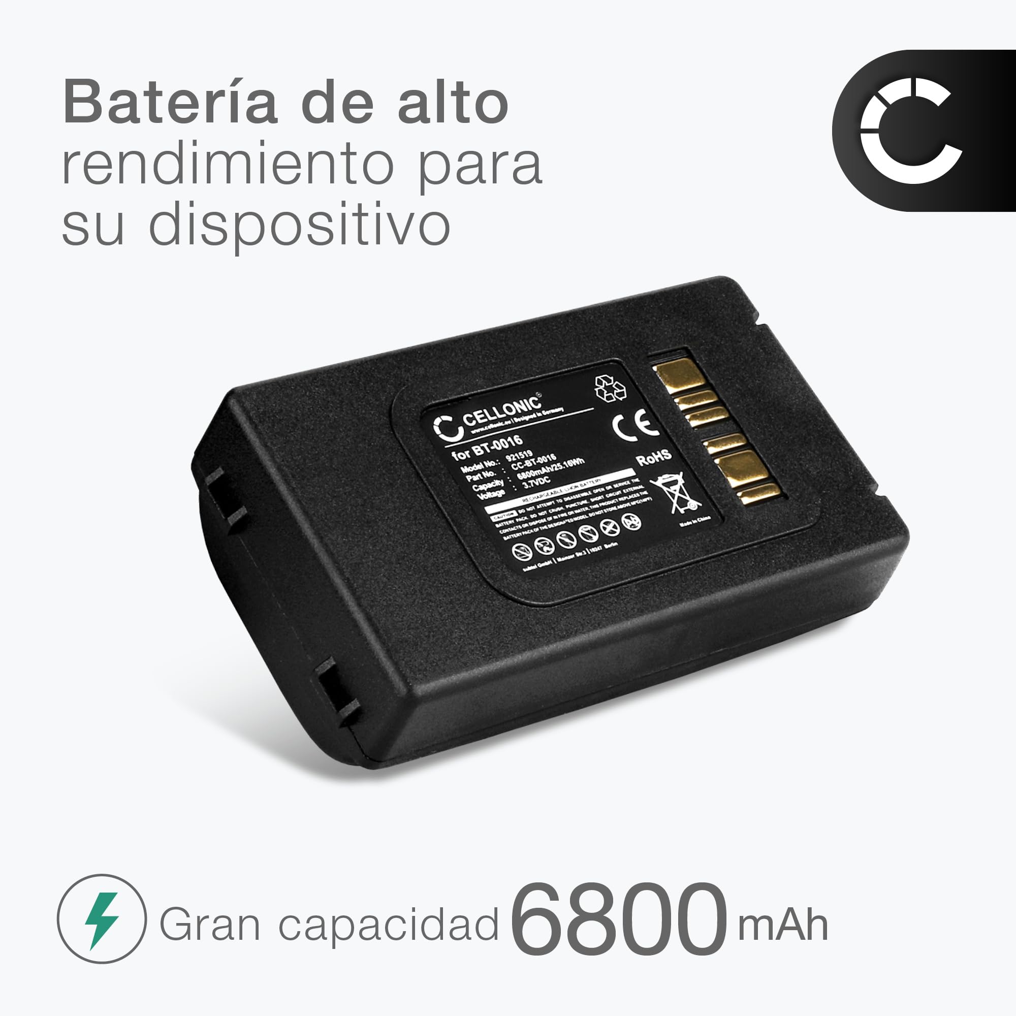 CELLONIC 1x Batería para Escáner códigos de Barras Compatible con Datalogic Skorpio X4, Skorpio X3, 94ACC0046 - (6800mAh, 3.7V)