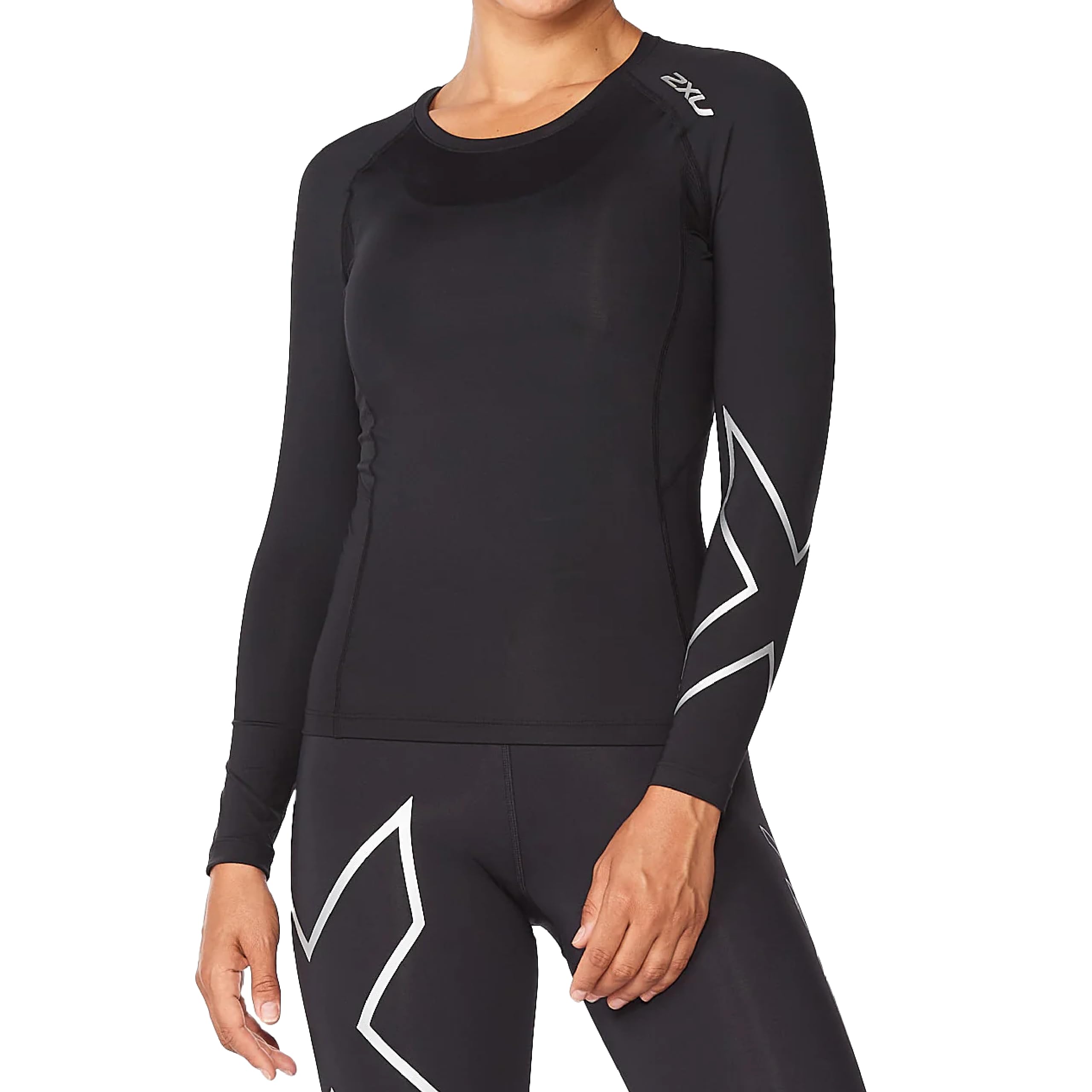 2XU Women's Compression Long Sleeve Top - Enhance Performance and Recovery - Black/Silver