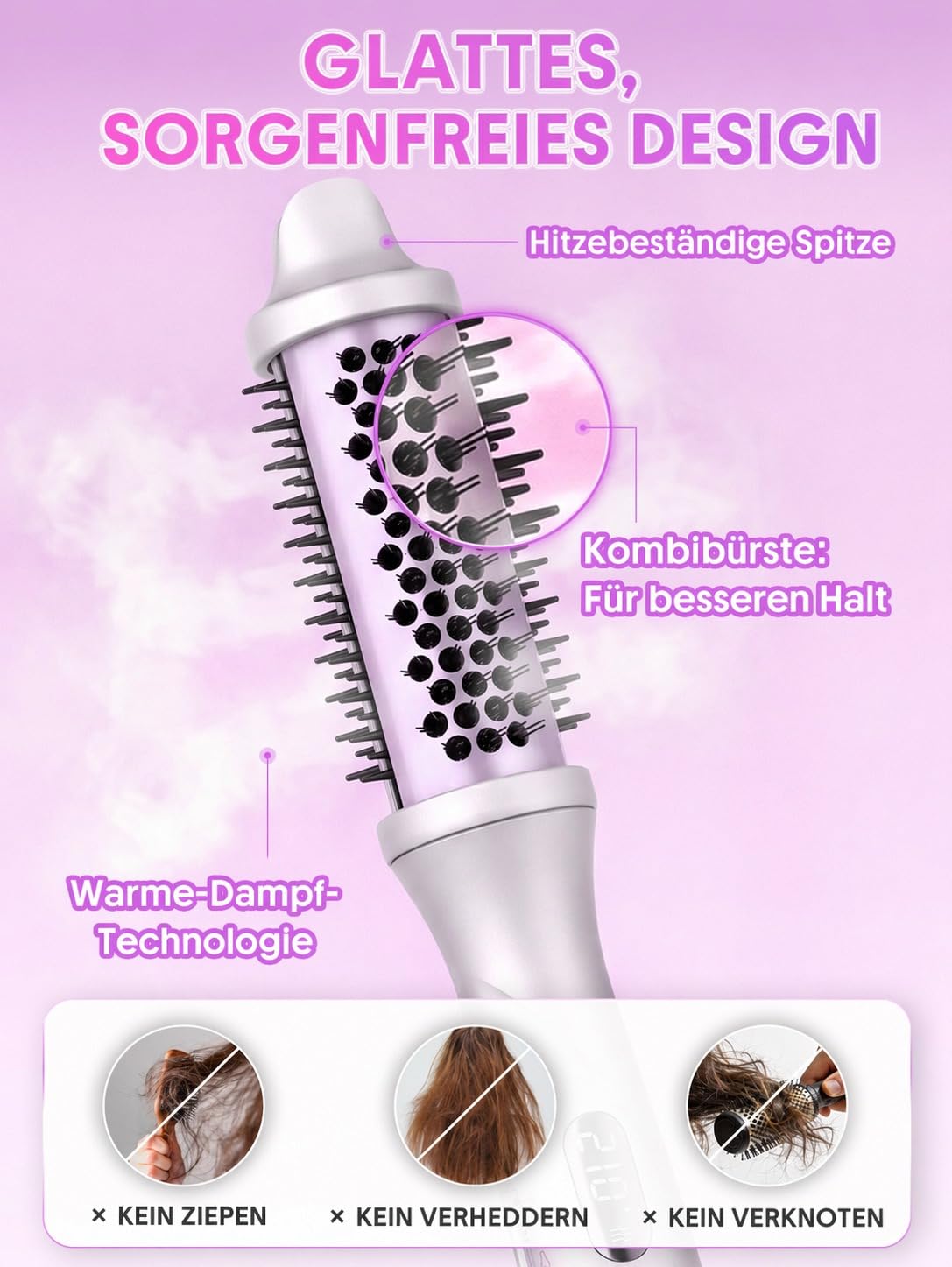 SHEGLAM Dampf-Thermobürste, 4-in-1 Rundbürste 38 mm | 3 Dampfstufen, Nano-Dampf Anti-Scald, schnelles Heizen, weniger Schäden, Anti-Frizz, Dual Voltage, Volumen, langer Halt