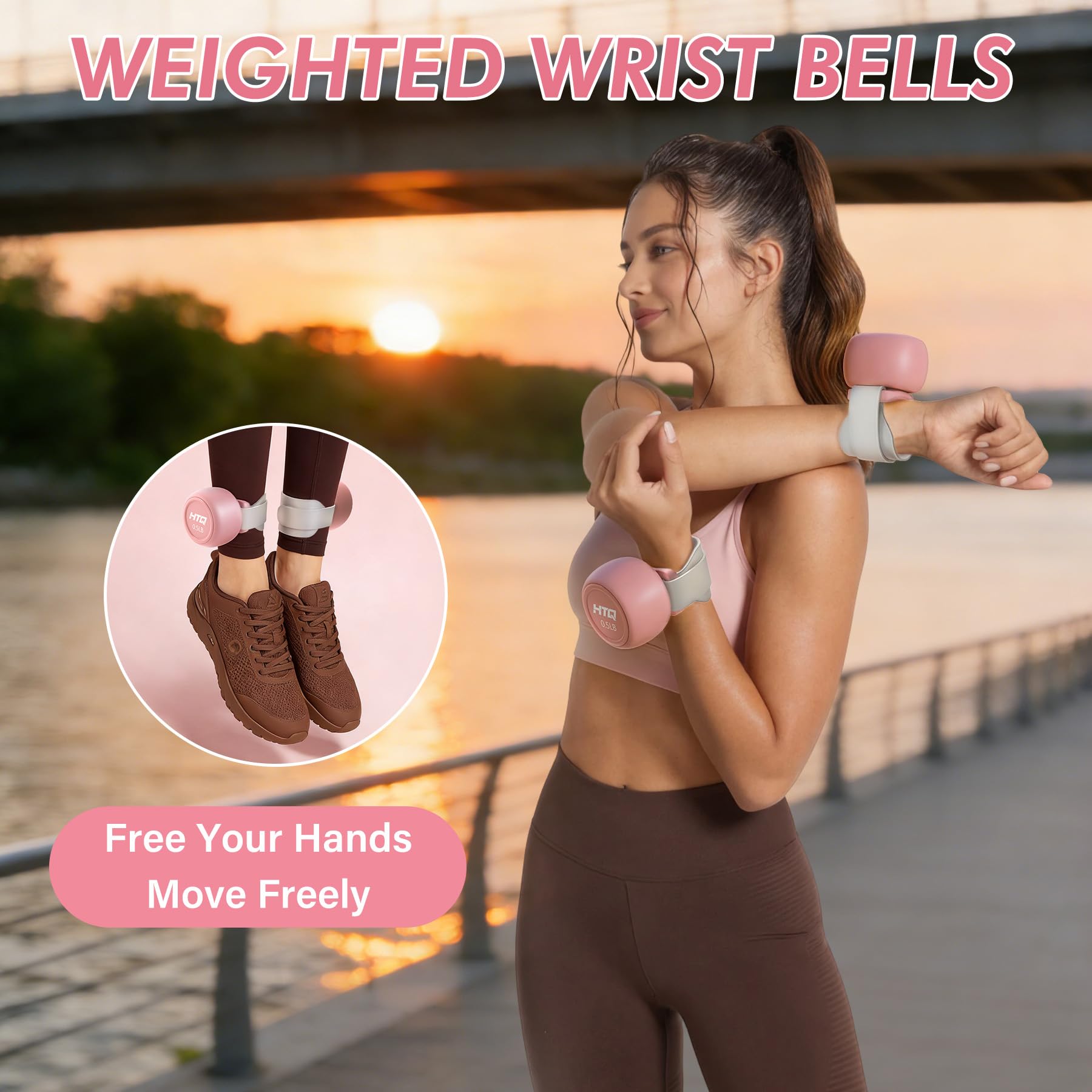 HTQ Verstellbares Hantelset für Frauen, 0,2-9,1 kg Gewichtsset mit Handgelenkgewichten, Widerstandsbändern, Springseil, Ganzkörper-Trainingsgeräte (Grün/Rosa)