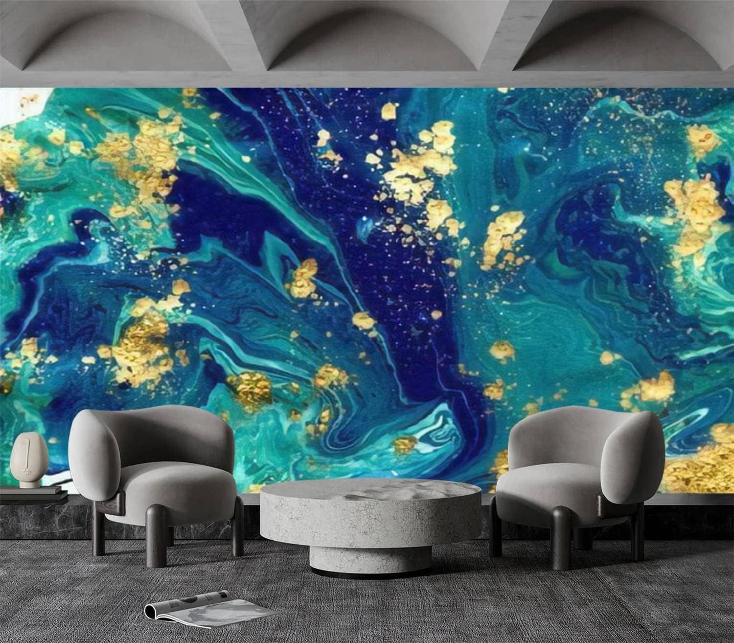 Vintage Marbled Blue Abstract Liquid Marble Canvas Wallpaper Self