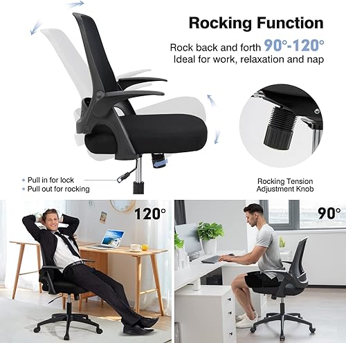 Miniatura 5 de Giantex Silla de oficina, silla de escritorio ergonómica con reposabrazos abatibles, silla de computadora de malla con respaldo medio con soporte