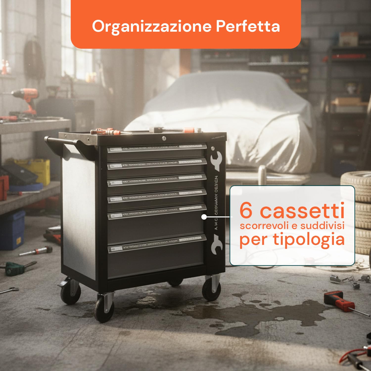 Avilia - Carrello Porta Attrezzi da Officina con 6 Cassetti e 1000 Utensili in Acciaio al Cromo Vanadio per Uso Professionale e Fai da Te