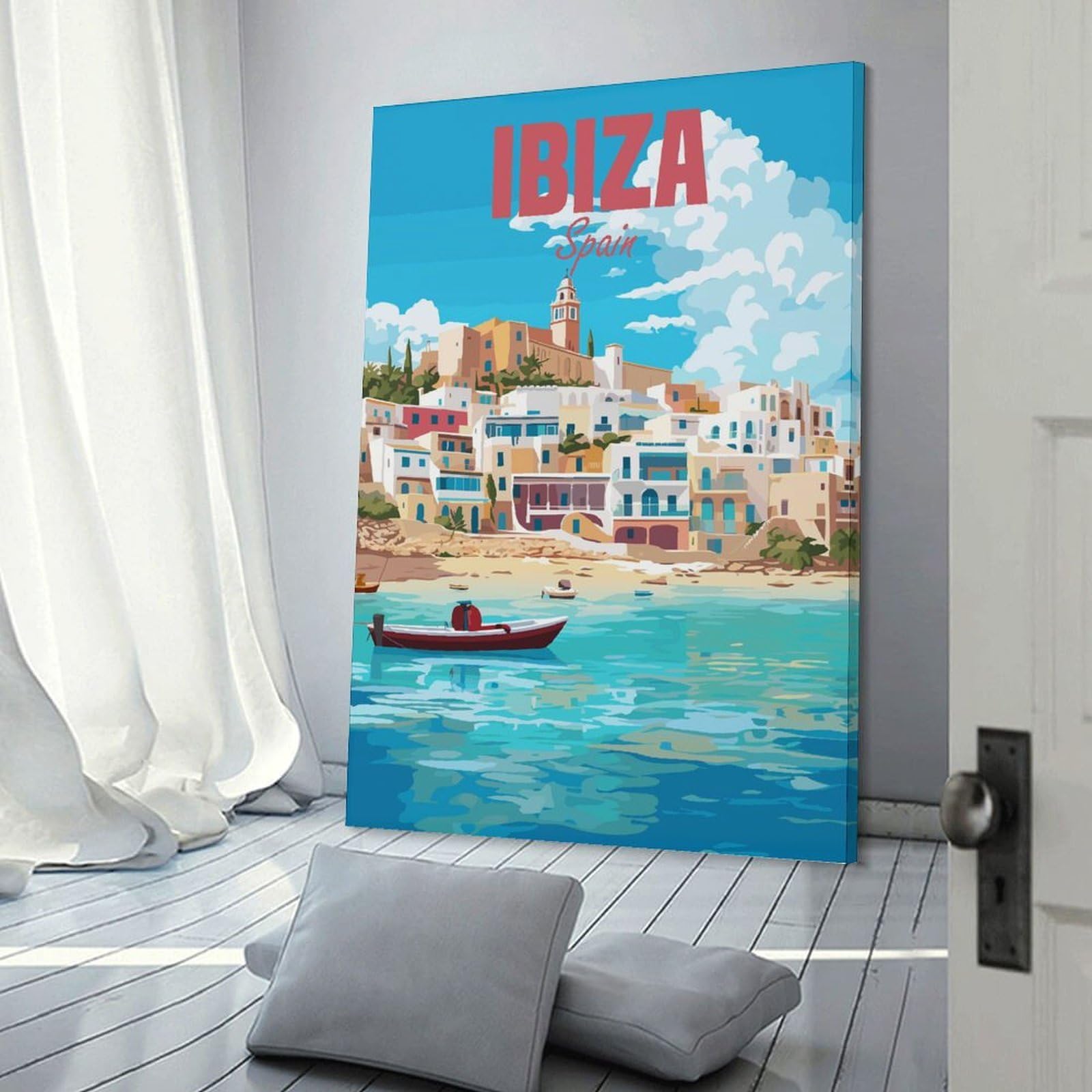 Junmoney Ibiza Spain Travel Canvas Wall Art 20x30inch(50x75cm), for Home Lounge, Bedroom Or Reading Nook, Eye Catching Artwork for Blank Walls