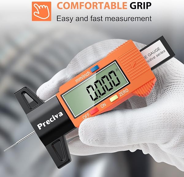 Tyre Tread Depth Gauge, Preciva 0-25.4mm/Inch Digital Tire Checker UK, Tyres Surface Measuring Tool with Large LCD Screen for Cars, Trucks, Motos, Orange - 5