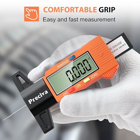 Preciva Tyre Tread Depth Gauge UK, 0-25.4mm/Inch for Cars, Trucks, Orange