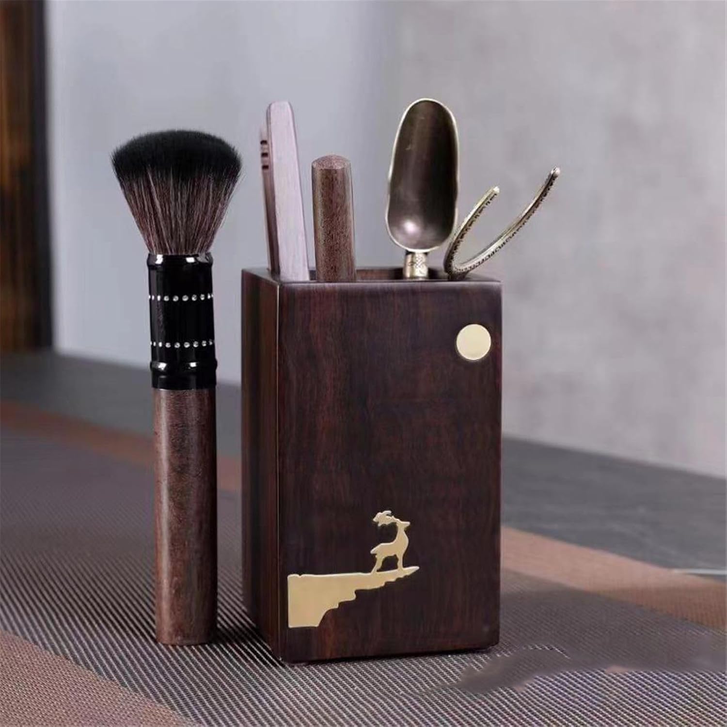 Black sandalwood tea ceremony pen holder tea knife pot pen kung fu accessories tea spoon solid wood 5-piece set-Color1