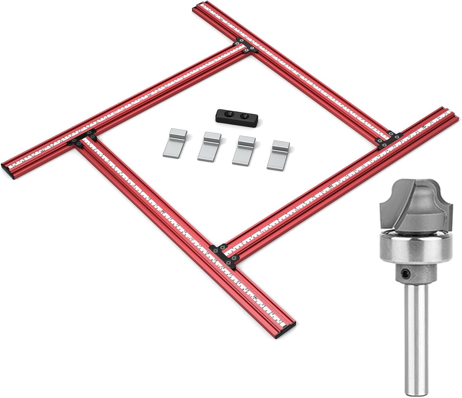 SpeTool 25.6" x 25.6" Juice Groove Router Jig & Juice Groove Router Bits with Bearing 1/8" Radius 1/4" Shank
