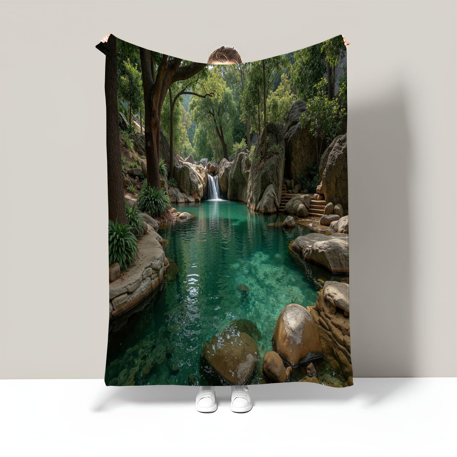 Plaid couverture polaire 3D grand confort en flanelle paysage émeraude