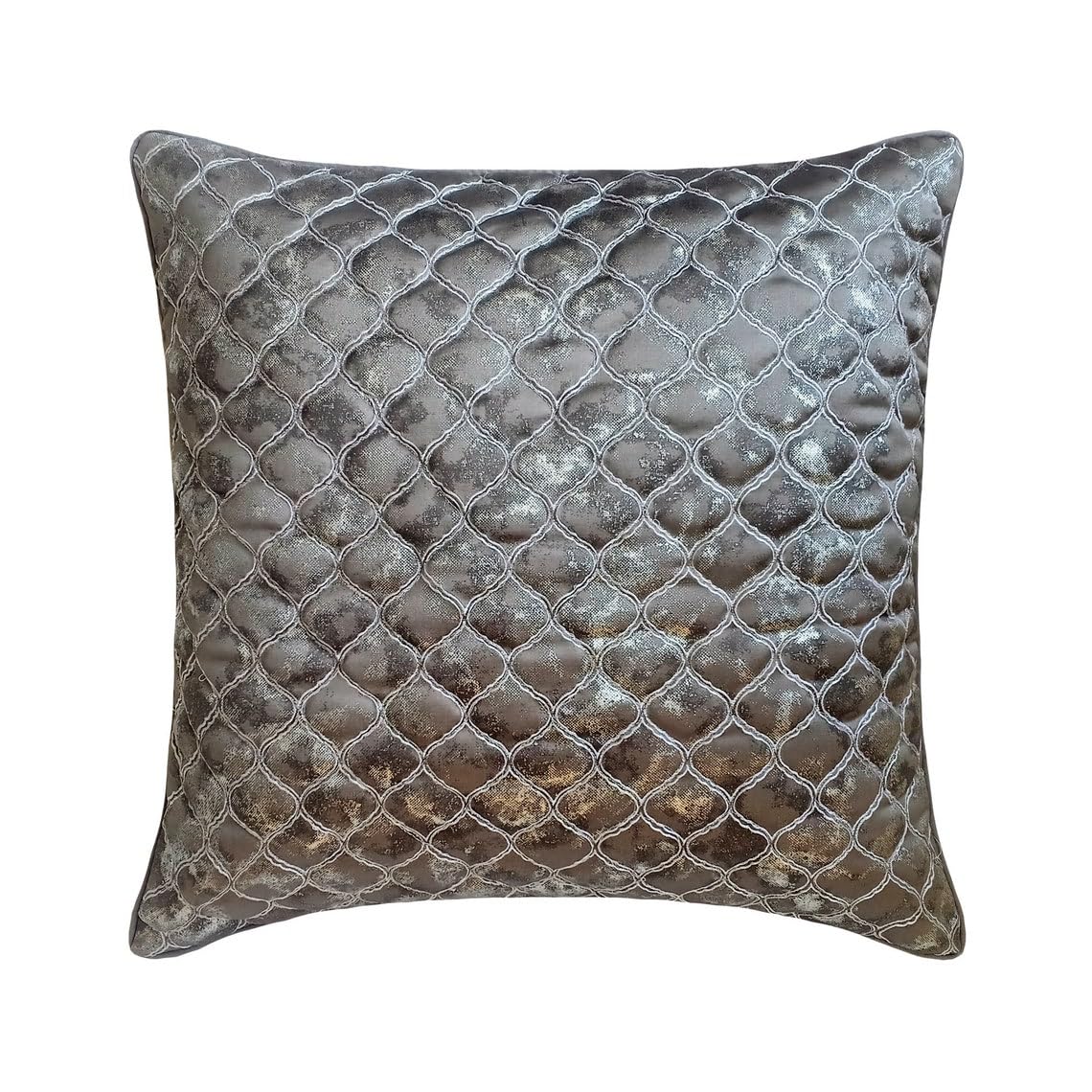 The HomeCentric Grey & Silver 50x50 cm (20"x20") Accent Cushion Covers, Jacquard Silk Lattice, Trellis & Quilted Accent Cushion Covers, Geometric Pattern Modern Style - Reza โ image 1