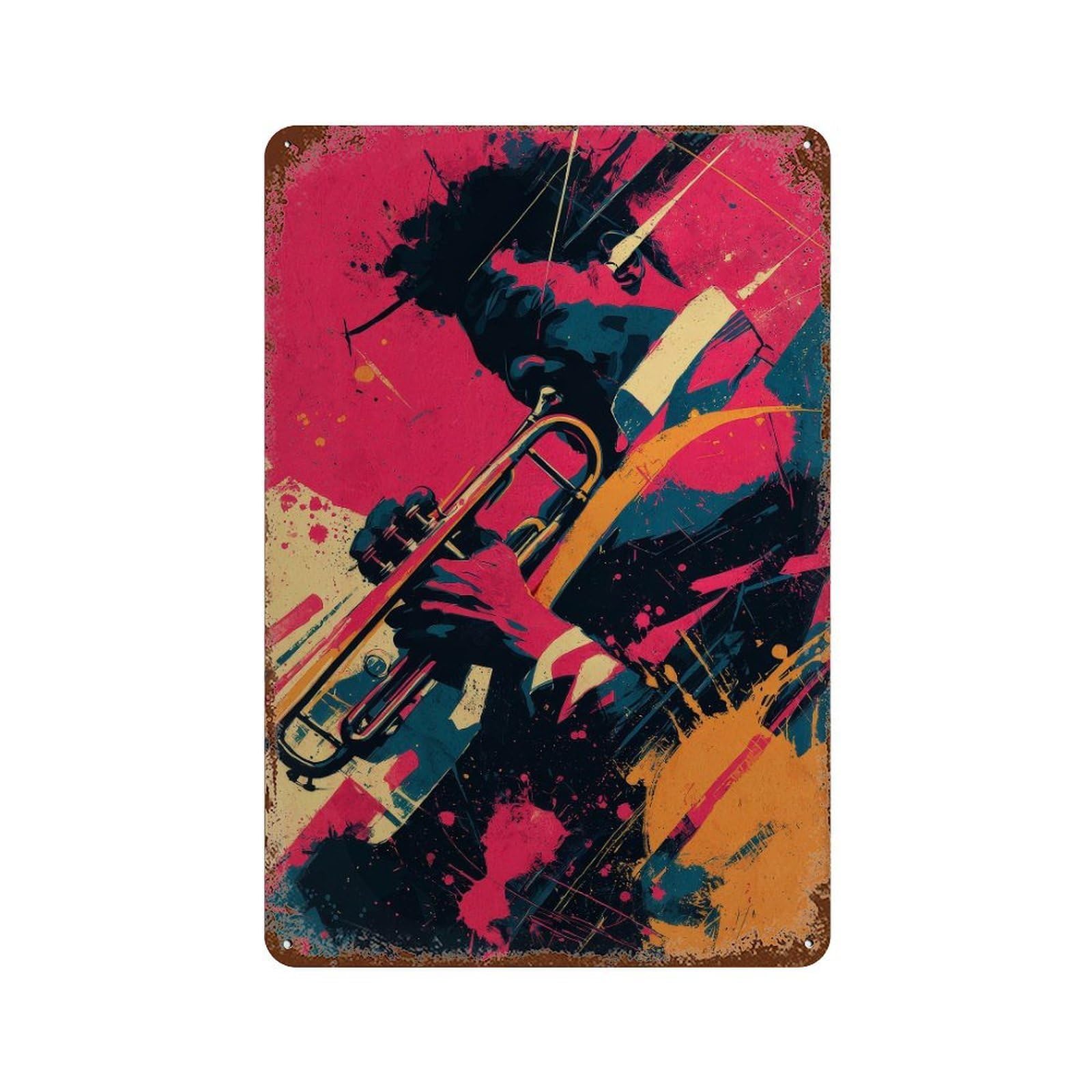 xiaoxiaoshen Jazz Musician. Abstract Expressionism Vibrant Pop Wall Decor Art Metal Tin Poster Modern Home Decor Art Home Bar Shop Decorations Vintage Sign 30x20cm