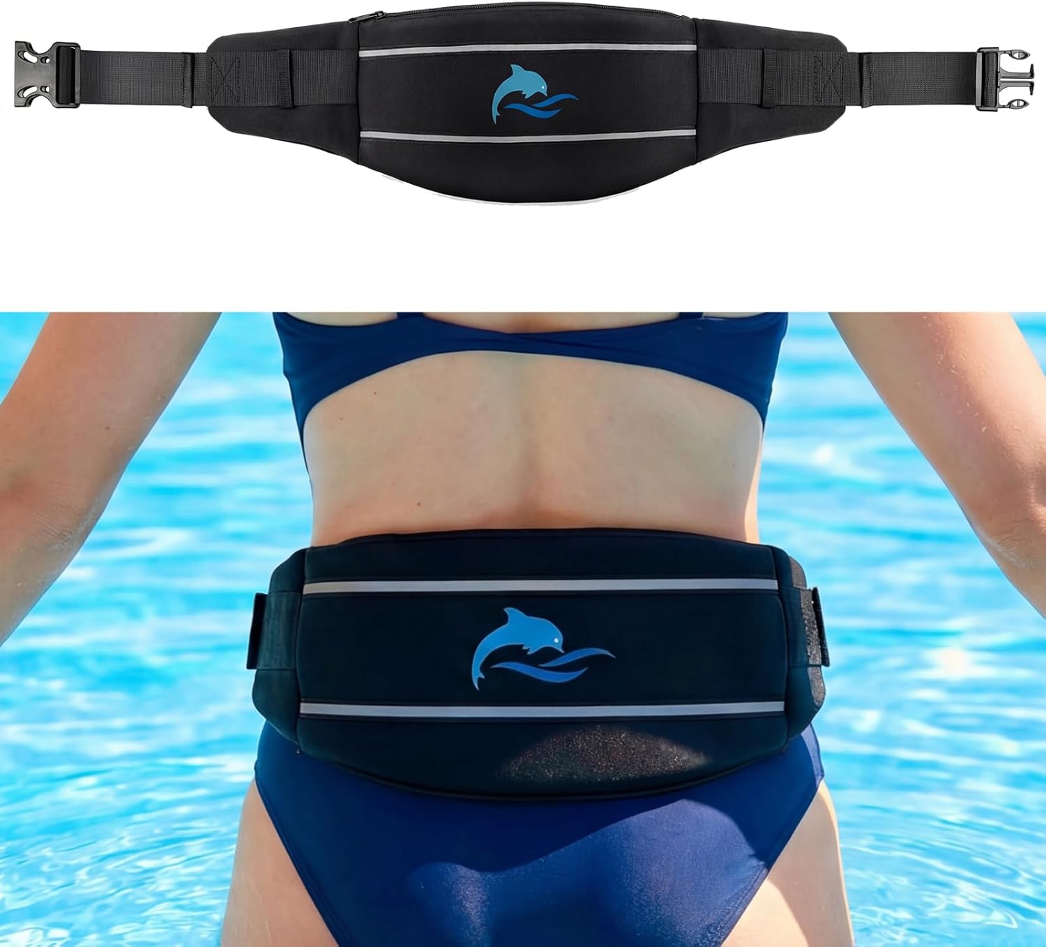 YOTAN Swim Belt for Adults, Flotation Belt with Reflective Strips, Adjustable 3 Section Buoyancy Flotation Swimming Belts, Pool Exercise Equipment for Water Aerobic, Aqua Jogging, Low-Impact Workout
