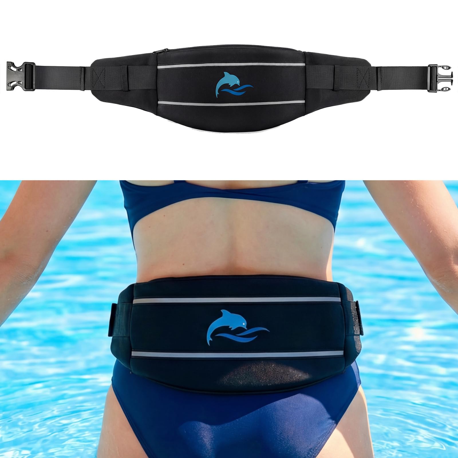 YOTAN Schwimmgürtel für Erwachsene, Schwimmgürtel mit reflektierenden Streifen, Auftrieb in 3 Abschnitten verstellbar, Schwimm-Trainingsausrüstung für Aquagym, Aquagym, Joggen