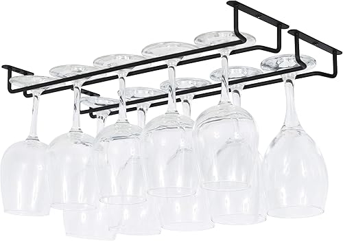 Wallniture Brix - Soporte para copas de vino debajo del gabinete, organización y almacenamiento para decoración de cocina, hierro negro de 17