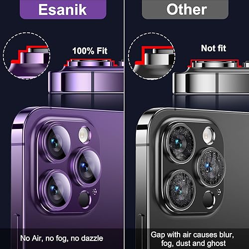 Miniatura 3 de Esanik Paquete de 2 protectores de lente de cámara para iPhone 14 ProiPhone 14 Pro Max, carcasa de aleación de aluminio mate de vidrio templado,