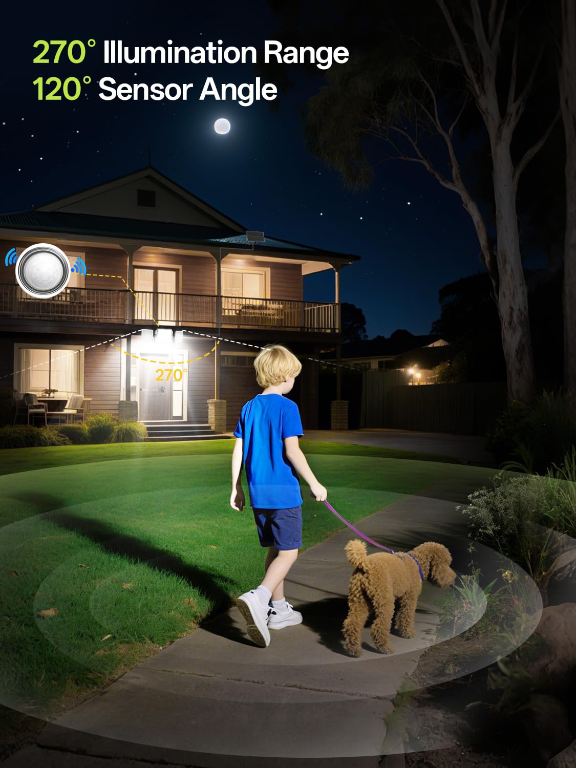 Luces de seguridad con sensor de movimiento para exteriores, 233 LED, rotación de 360°, 3 cabezales, luz solar de pared con 3 modos de control remoto, IP65 impermeable, luces solares de pared