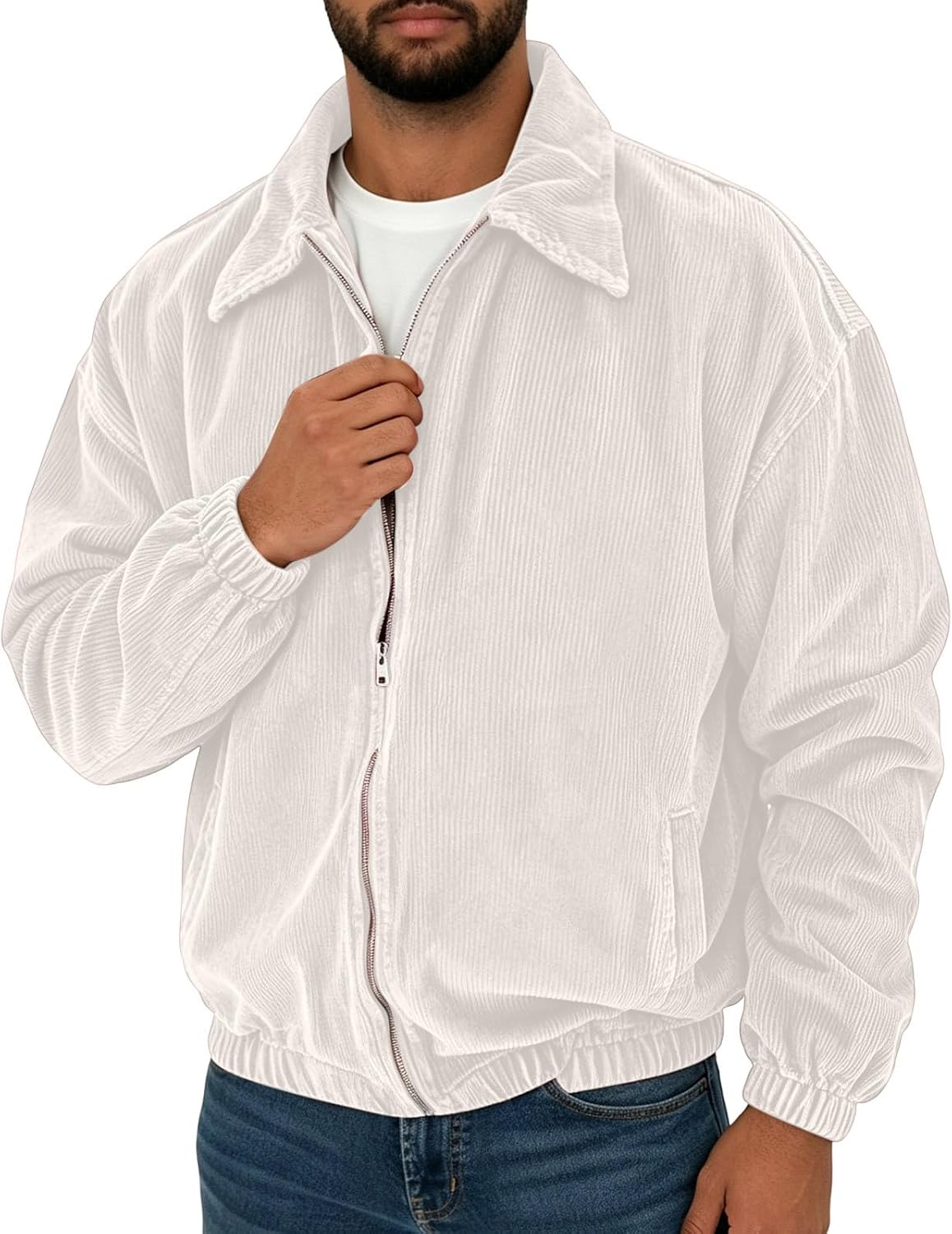 Mens Corduroy Zip Up Jackets Casual Long Sleeve Fall Winter Coats