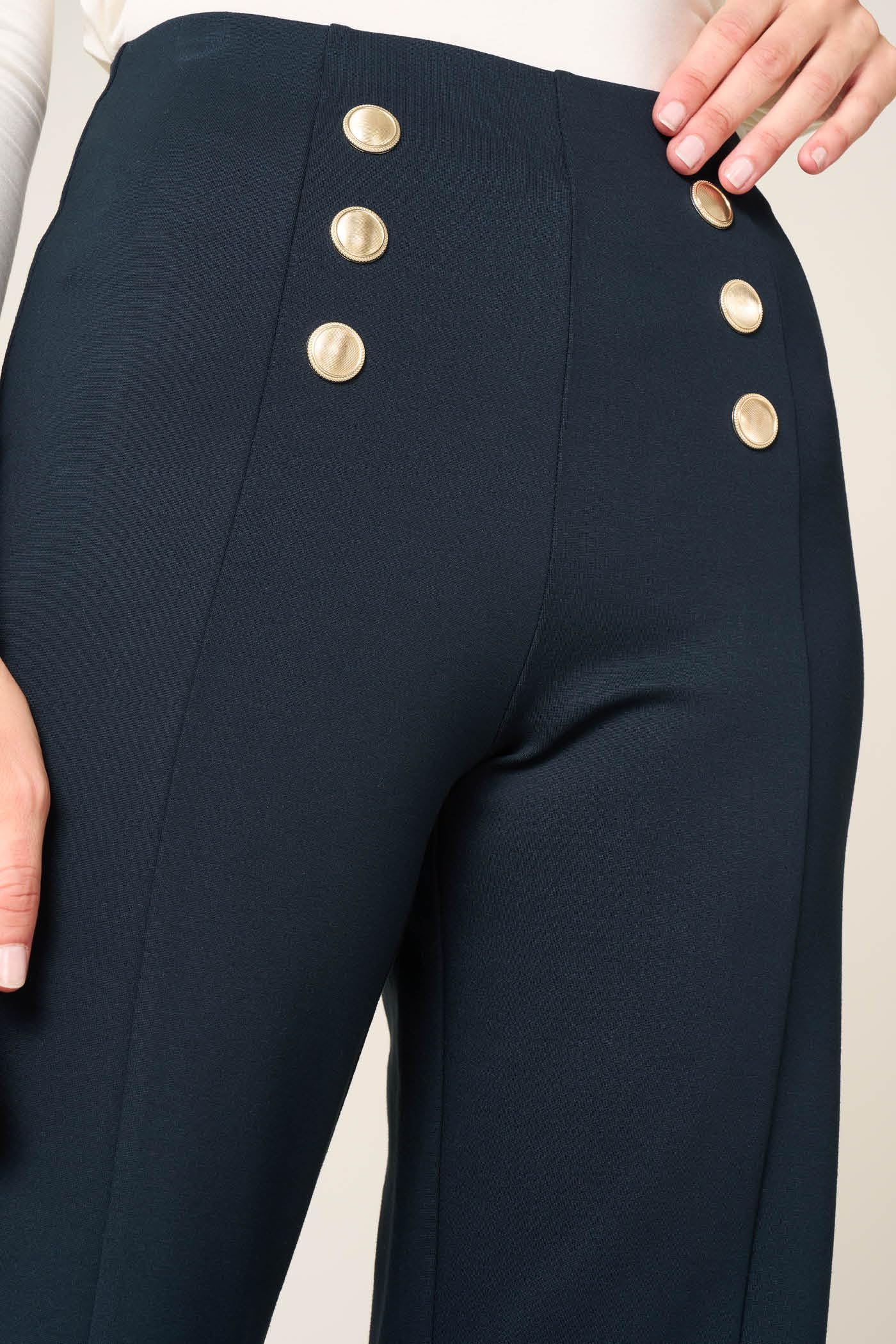Goldenpoint Donna Pantaloni Wide Leg Leggermente Svasati al Fondo con Bottoni in Viscosa