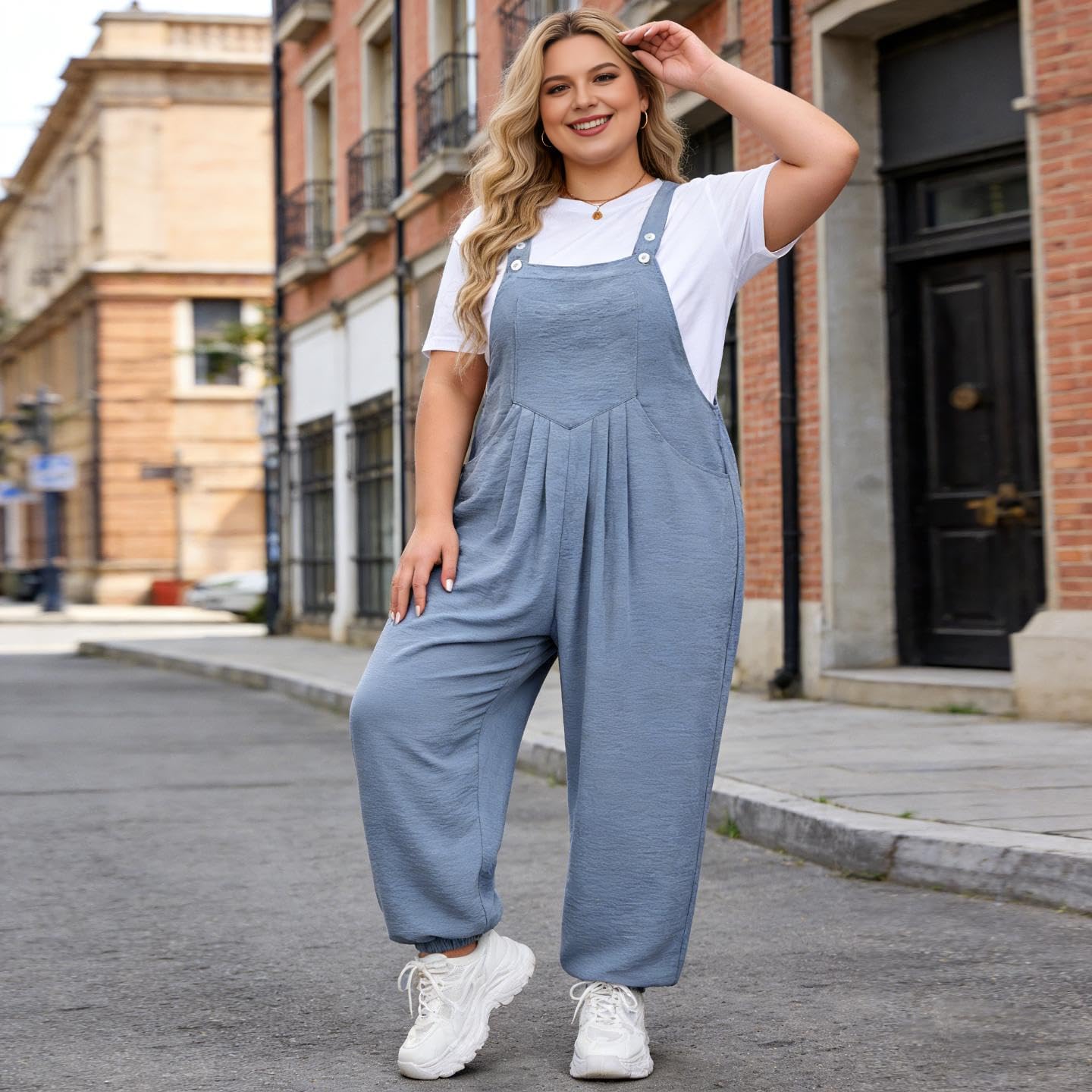 Moon Wood Women's Plus Size Overalls Loose Fit Adjustable Straps Jumpsuits for Summer Gardening Casual Daily Outings