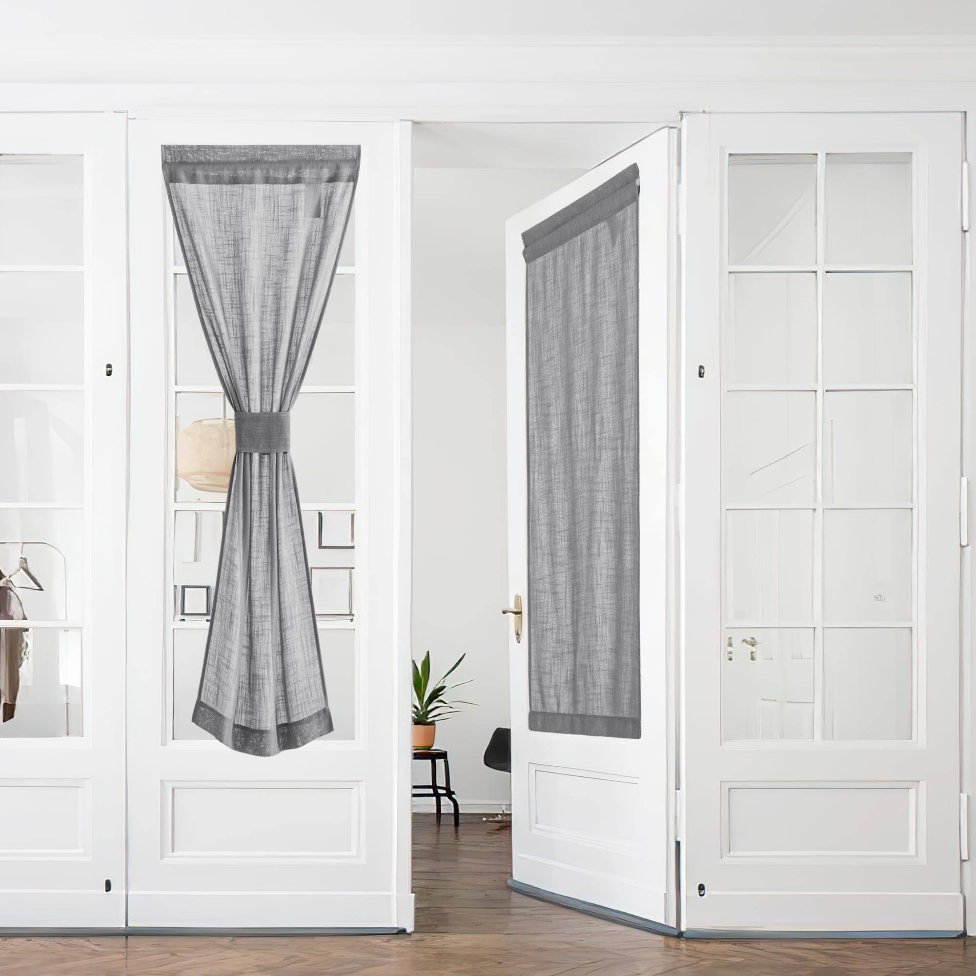 PONY DANCE Cortina Cocina Puerta Cortinas Grises Translucidas 60x240cm Cortinas de Salon Modernas 2 Piezas Cortinas con Aspecto de Lino, Gris Oscuro