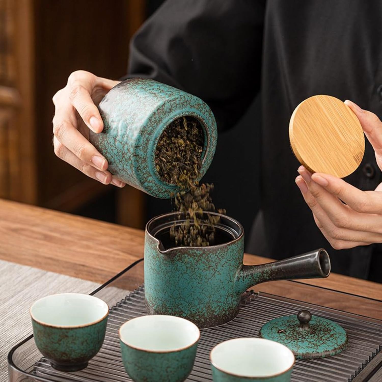 Ceramics Tea Canister, 230ml 7.7oz, Sealed Jar Portable Storage Tank Chinese Kung Fu Tea Set Accessories