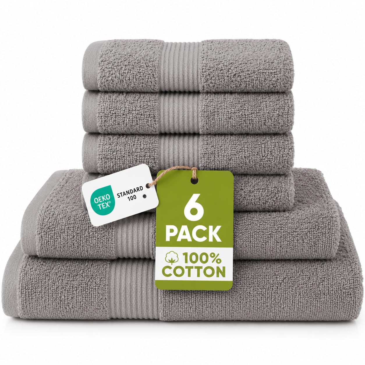 NIMORA 6 Piece Egyptian Cotton Towel Bale Set – Ultra Soft 500 GSM – Face Towels, Hand Towels & Bath Sheet – Super Absorbent, Durable & Quick Dry Bathroom Towels (Light Grey, 4FT+1HT+1BT) — image 1