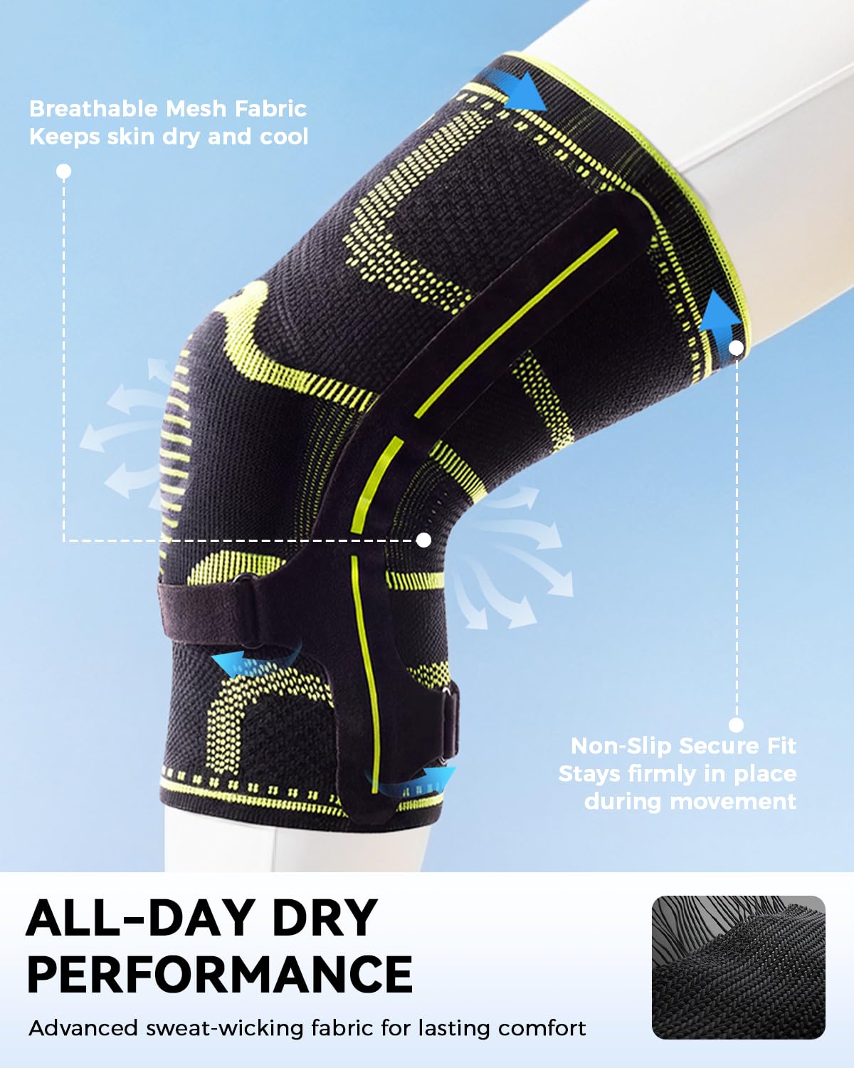 Kniebandage mit Seitenstabilisatoren, verbessertes Patellarband-Design, Knie-Kompressionsbandage mit Gel-Pad, Schmerzlinderung bei Arthritis, Meniskusriss, ACL, PCL, MCL, Läufer (Tiefschwarz