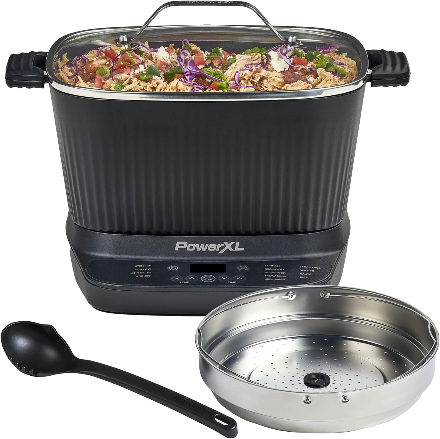 PowerXL™ StirMax™ Olla Multifuncional 5,7L con Tecnología StirMax™, 12 Funciones Preestablecidas, 1500W, Revestimiento Antiadherente Blue Diamond, Cocción Rápida, Diseño Compacto y Temporizador.