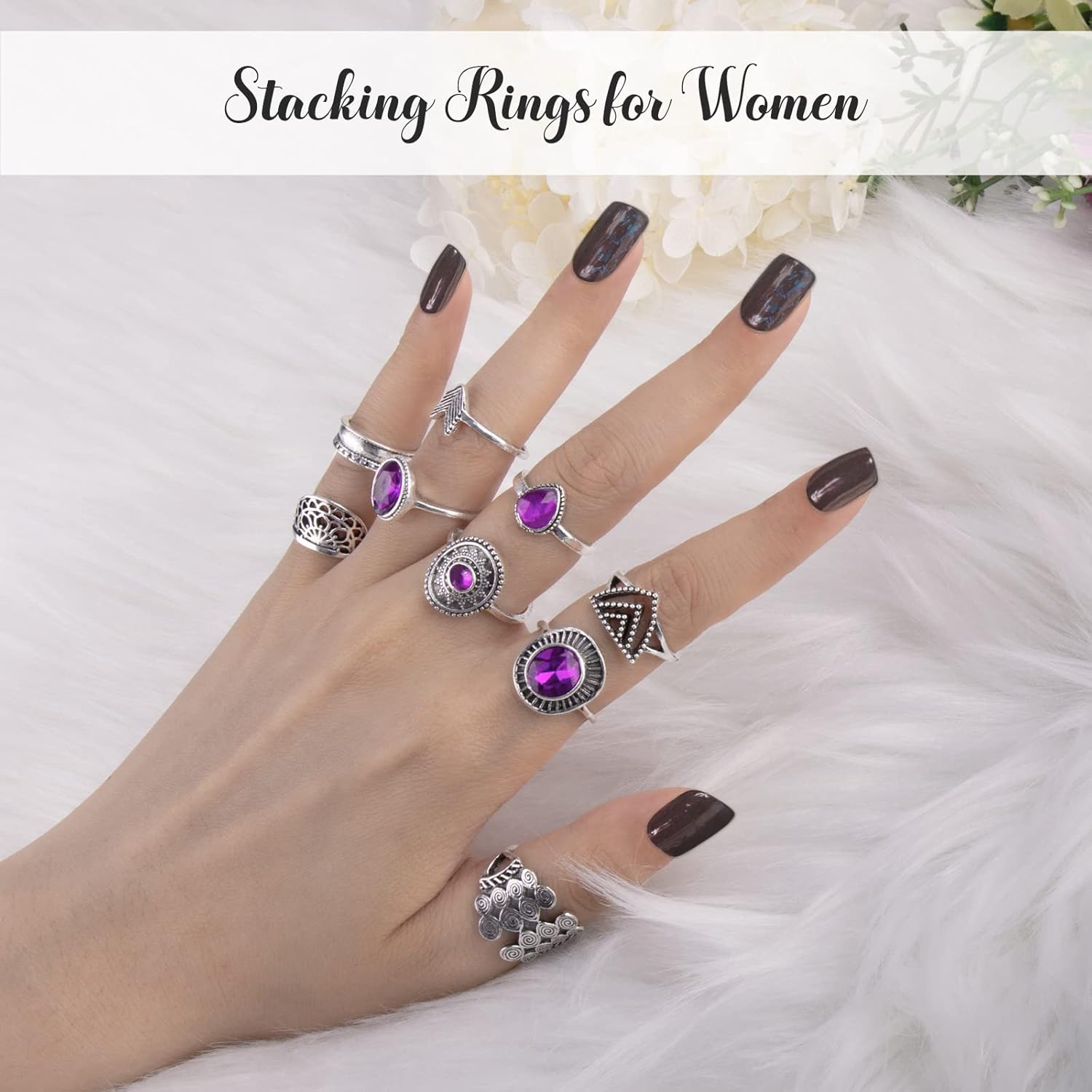 106 Pcs Vintage Silver Knuckle Rings Set for Women Teen Girls, Boho Stackable Joint Finger Rings Aesthetic, Retro Stone Crystal Seahorse Star Moon Stacking Midi Rings Pack: Clothing, Shoes & Jewelry