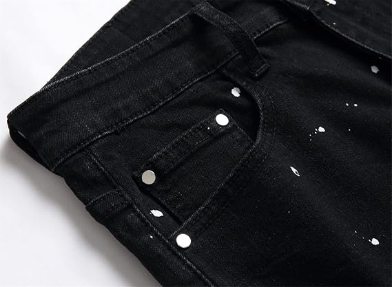 OIIIO Men's Patch Ripped Stretch Regular Fit Jean