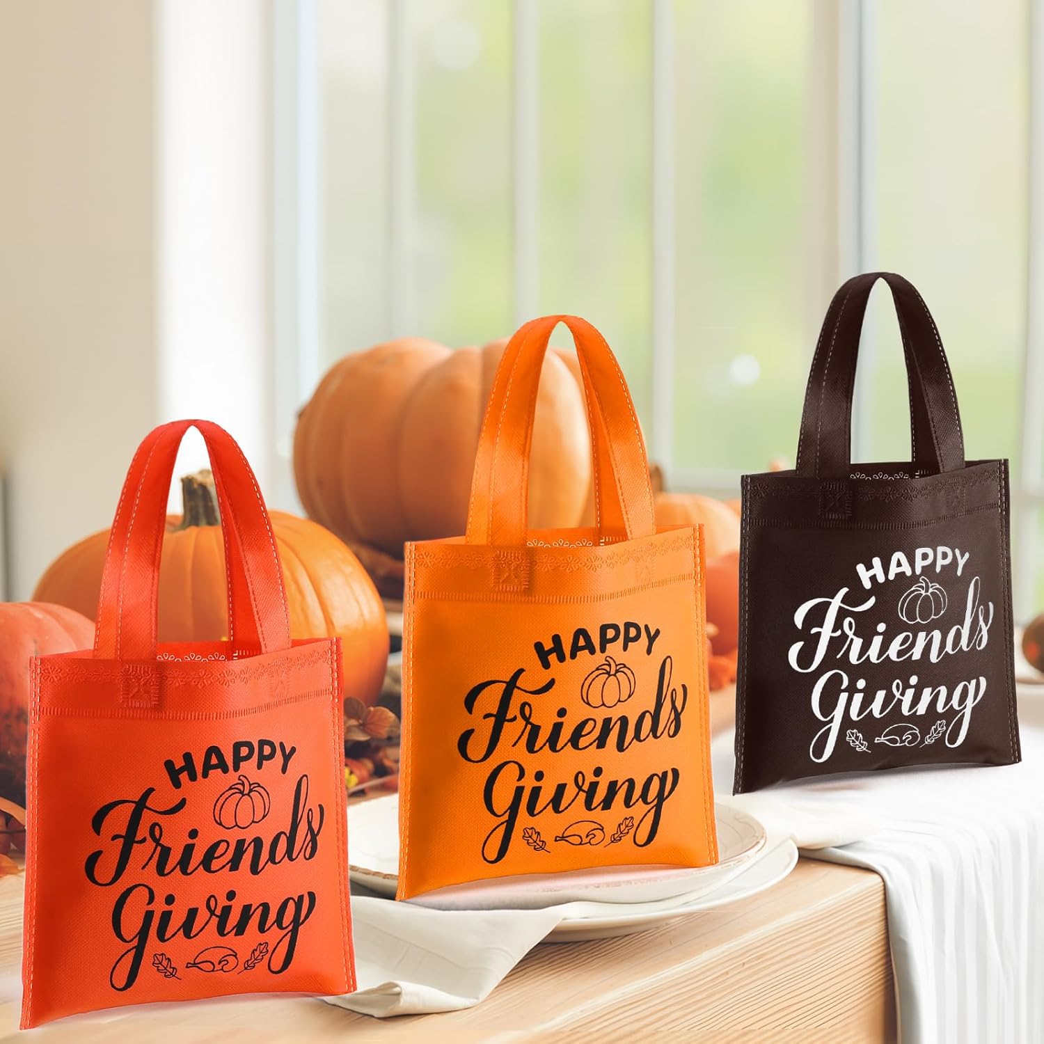 Sweetude 36 Sets Friendsgiving Gift Bags Reusable Non Woven Bags with Handles Happy Friendsgiving Totes for Friends Thanksgiving Party Favors - Image 5