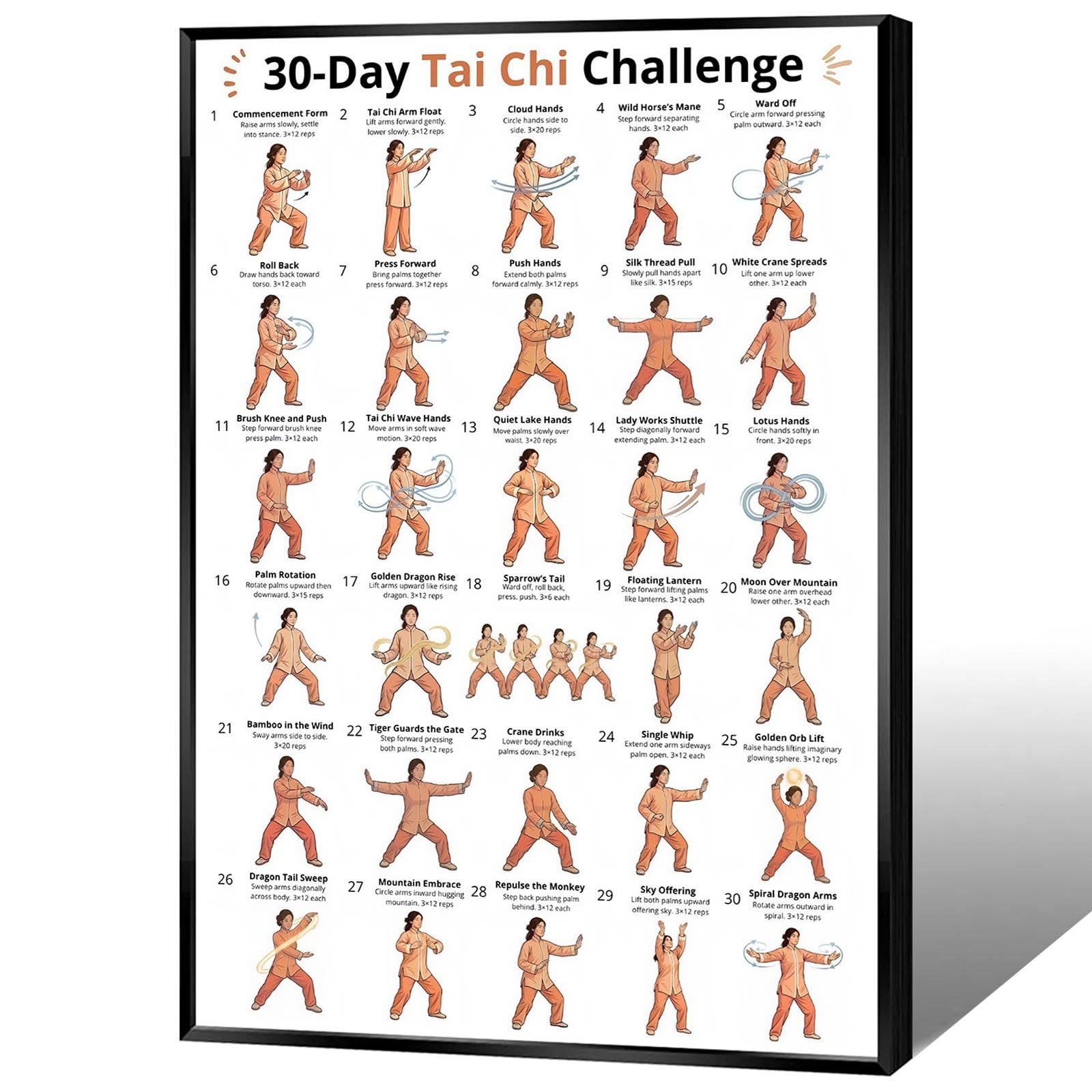 Tai Chi Walking Workout for Women Poster Balance & Mindful Movement Exercise Chart(8x12inchs，Unframed) — view 25