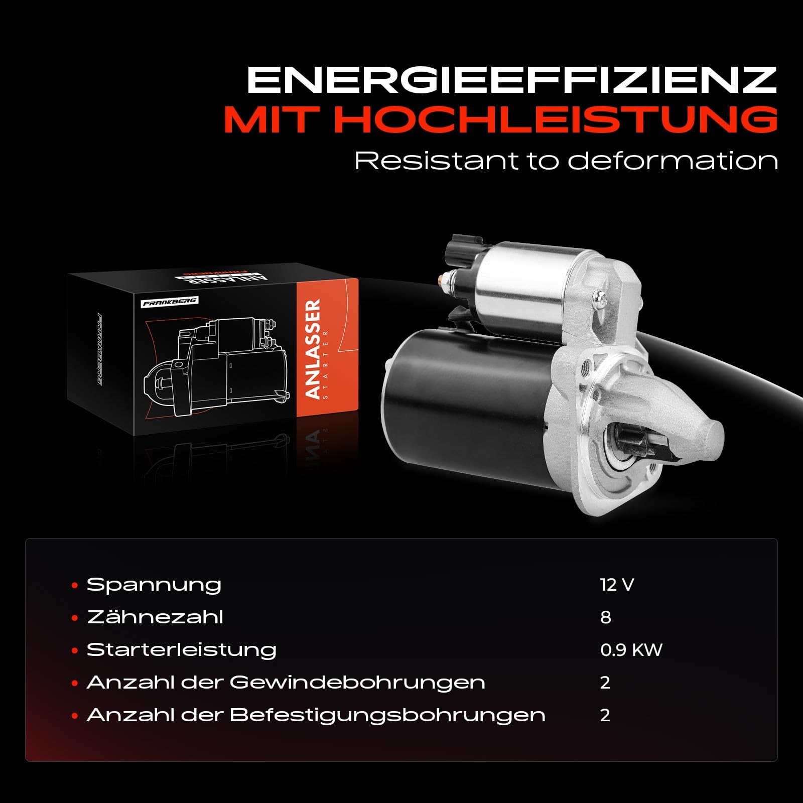 Frankberg Anlasser Starter Anlasser Auto Benzin 0,9 KW/12 V/8 Zähnezahl