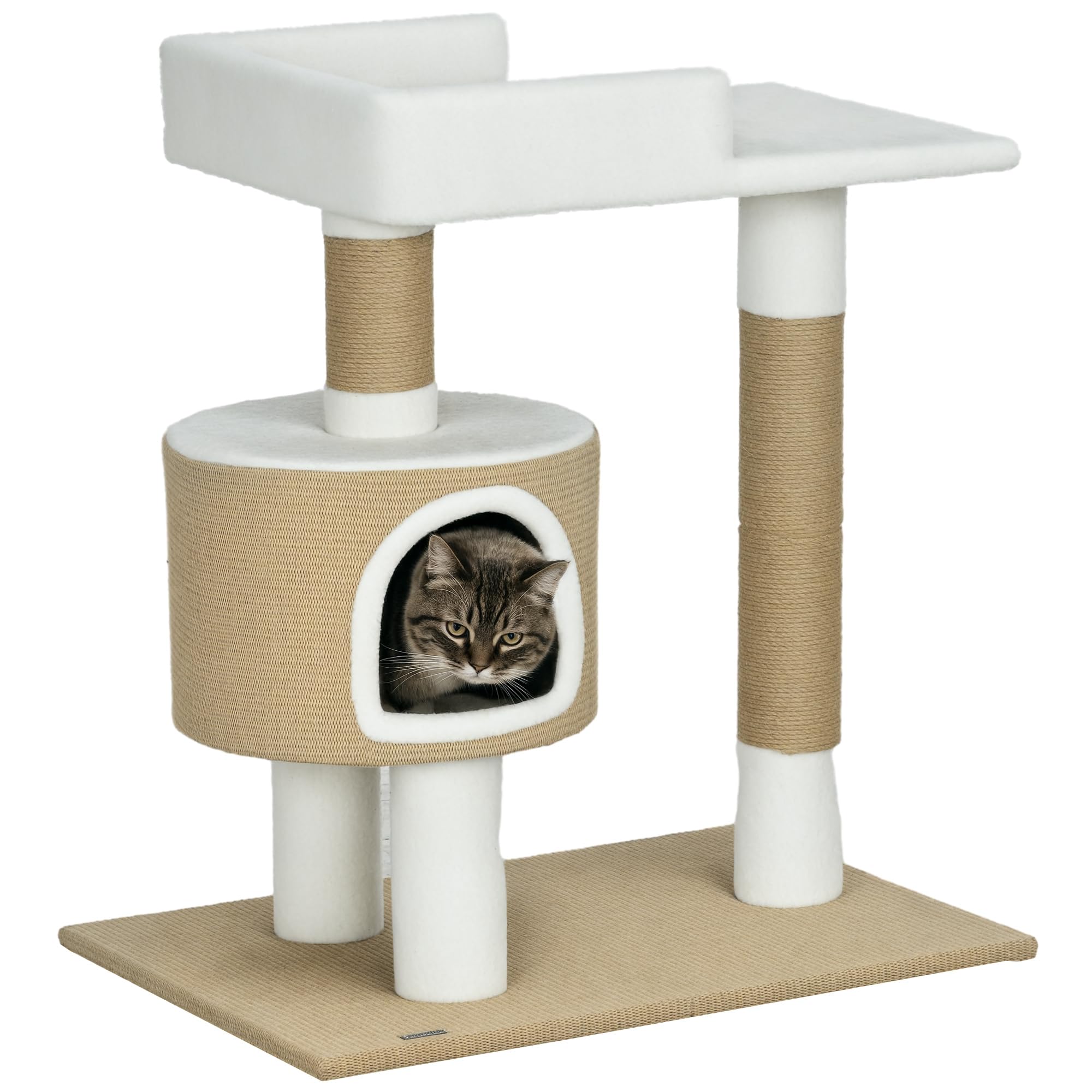 PawHut Kratzbaum 79 cm Kleiner Katzenbaum mit Katzenhhle, Katzenkratzbaum  mit Liegeflche, Jute-Kletterbaum fr Katzen bis zu 8 kg, Katzenmbel,  Braun, Wei, Kaschmir-Imitat : Amazon.de: Haustier