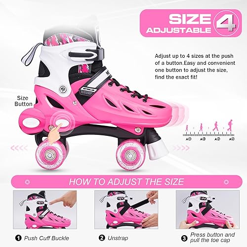 Miniatura 8 de METROLLER Patines de ruedas para niñas y niños adolescentes, 4 tamaños ajustables para niños pequeños patines con ruedas iluminadas, para jóvenes,