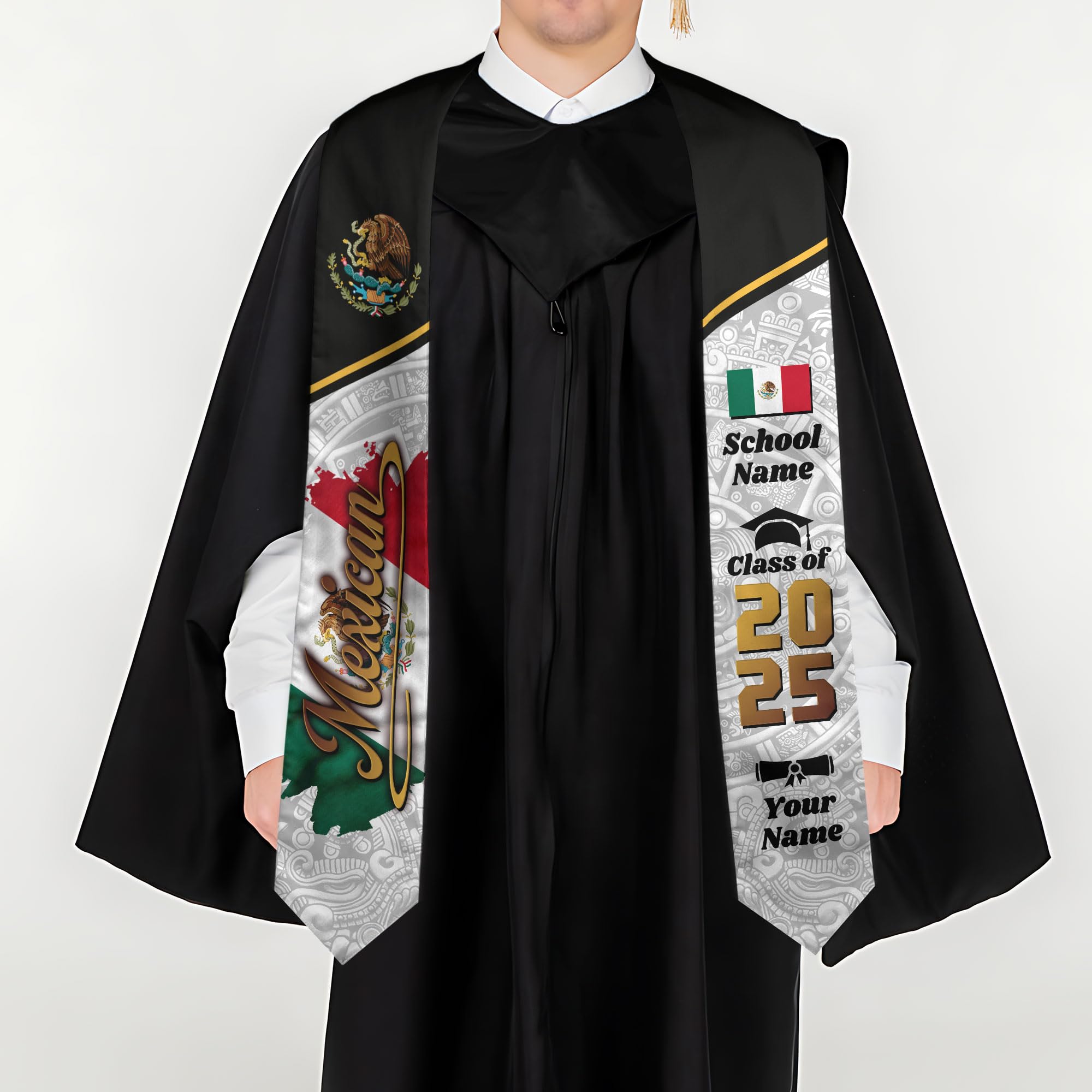 MonkeyVan Custom Mexican Graduation Sash Mexico Graduation Stole 2025 Mexican American Flag Graduation Sash Mexican Graduation M49