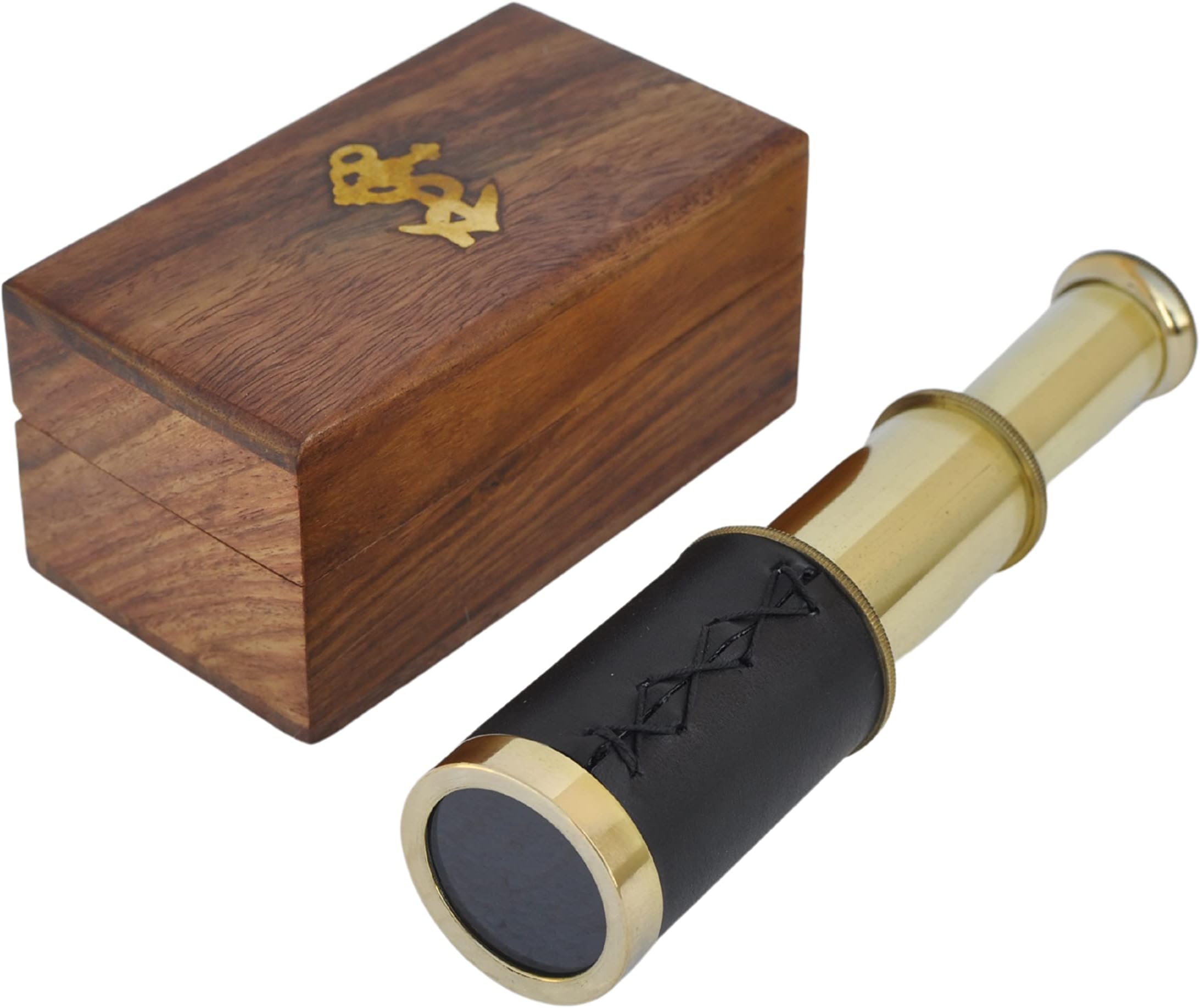 6" inch Handheld Brass Telescope with Wooden Box - Pirate Navigation.