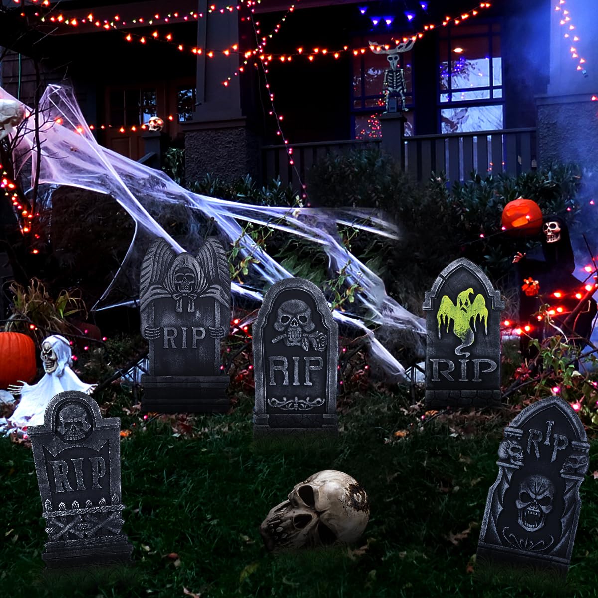 TOYANDONA 5 Piezas de lápidas de Espuma, 15", decoración Liviana de Piedra Rip para Tumba, Decoraciones de jardín de casa embrujada de Fiesta de Halloween al Aire Libre