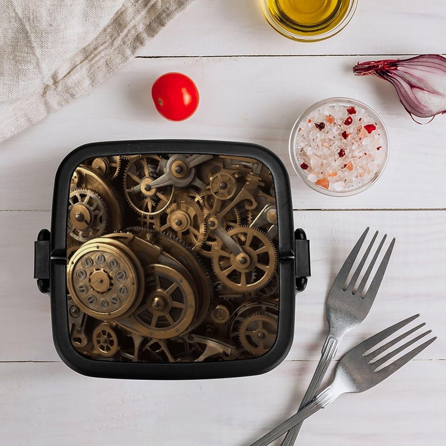 Adults Lunch Box Adult Bento Box Stackable Bento Box BPA-Free Cool Steampunk Gears Lunch Box Food Container Ideal for Meal Prep, Work, And On The Go