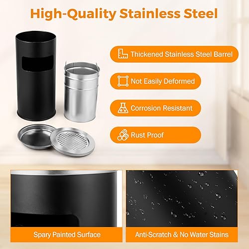 Miniatura 2 de BEAMNOVA Bote de basura al aire libre con tapa, contenedor de basura comercial negro de acero inoxidable para patio, garaje interior, contenedor de