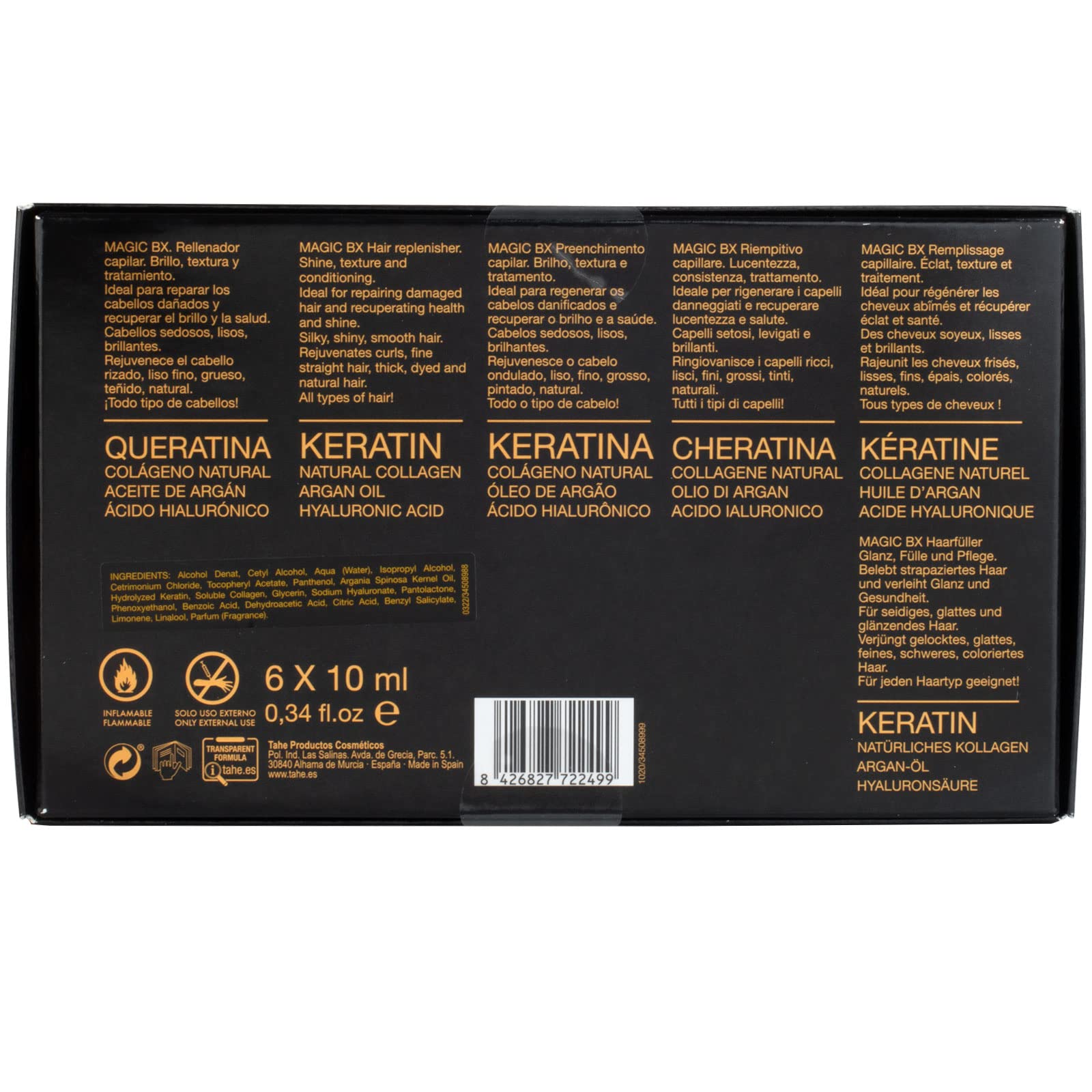 Tahe Magic Bx Rellenador Capilar Brillo, Textura y Tratamiento para Todo Tipo de Cabellos, 6x10 ml