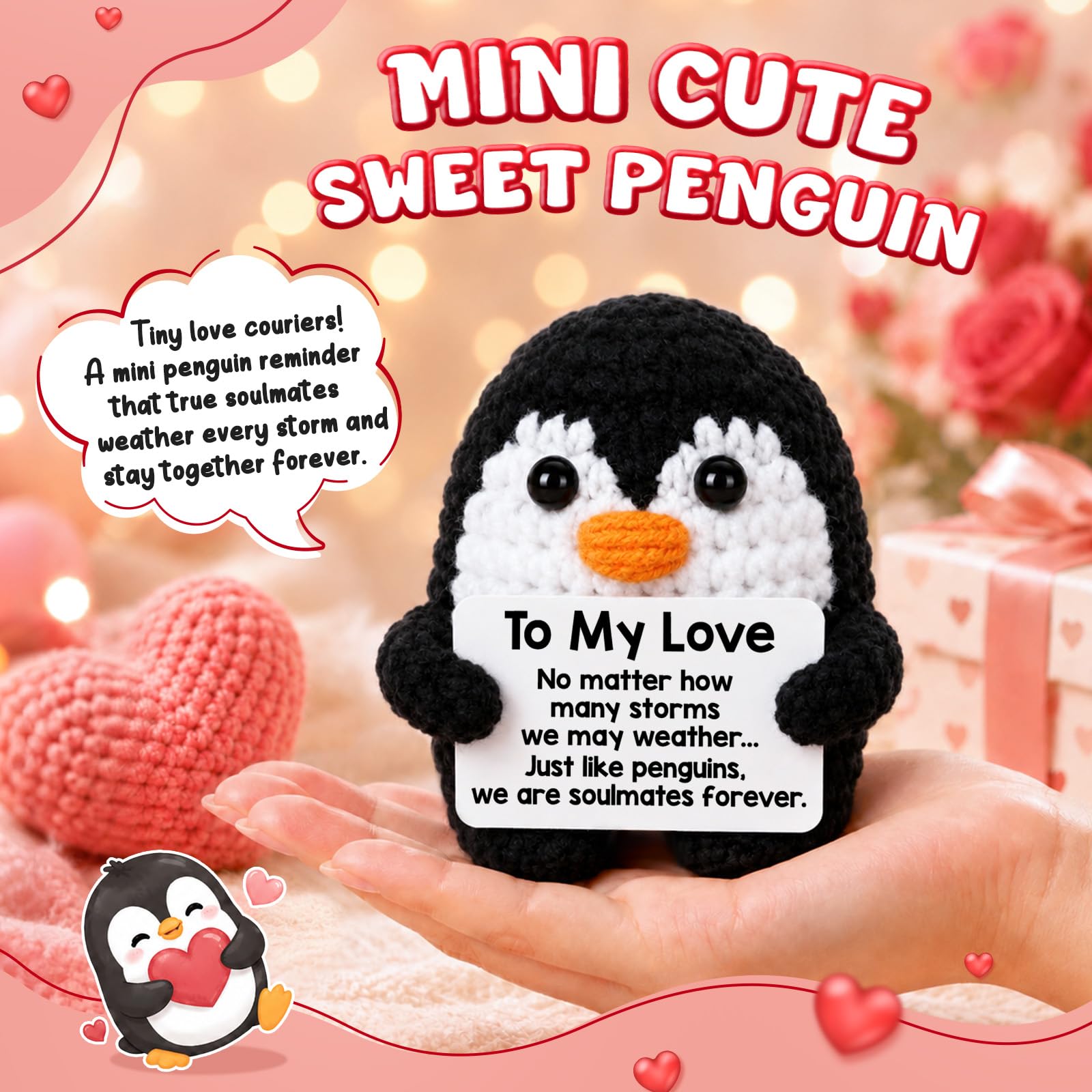 Regalos para él, su novio, novia, To My Love hecho a mano, mini pingüino, aniversario, regalos de cumpleaños para mujeres y hombres, románticos regalos de San Valentín I Love You para esposa, marido 2