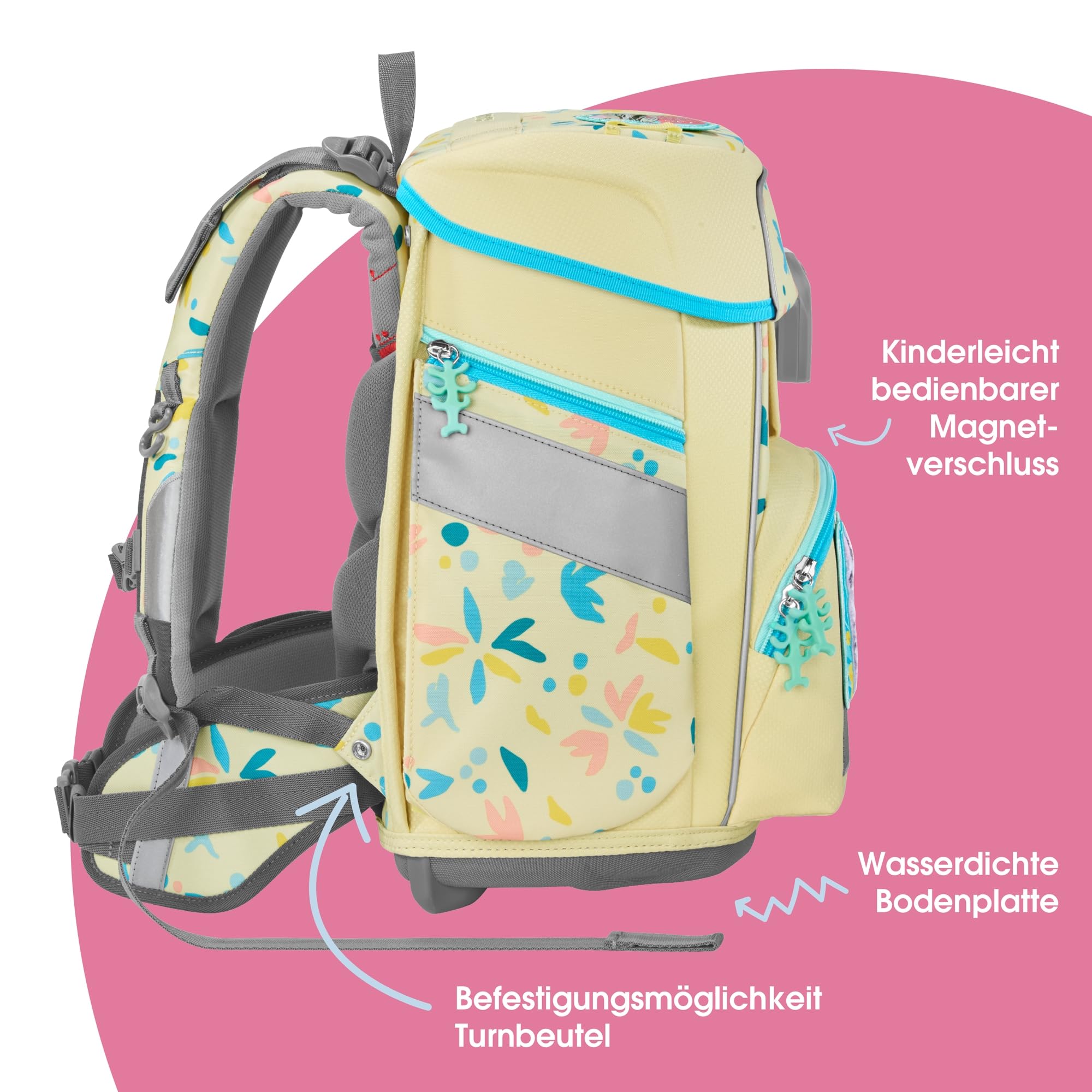 Step by Step Schulranzen-Set Space „Cat Lilly“ 5-teilig, gelb, Katzen-Design, ergonomischer Tornister mit Reflektoren, höhenverstellbar mit Hüftgurt für Mädchen ab der 1. Klasse, 20L