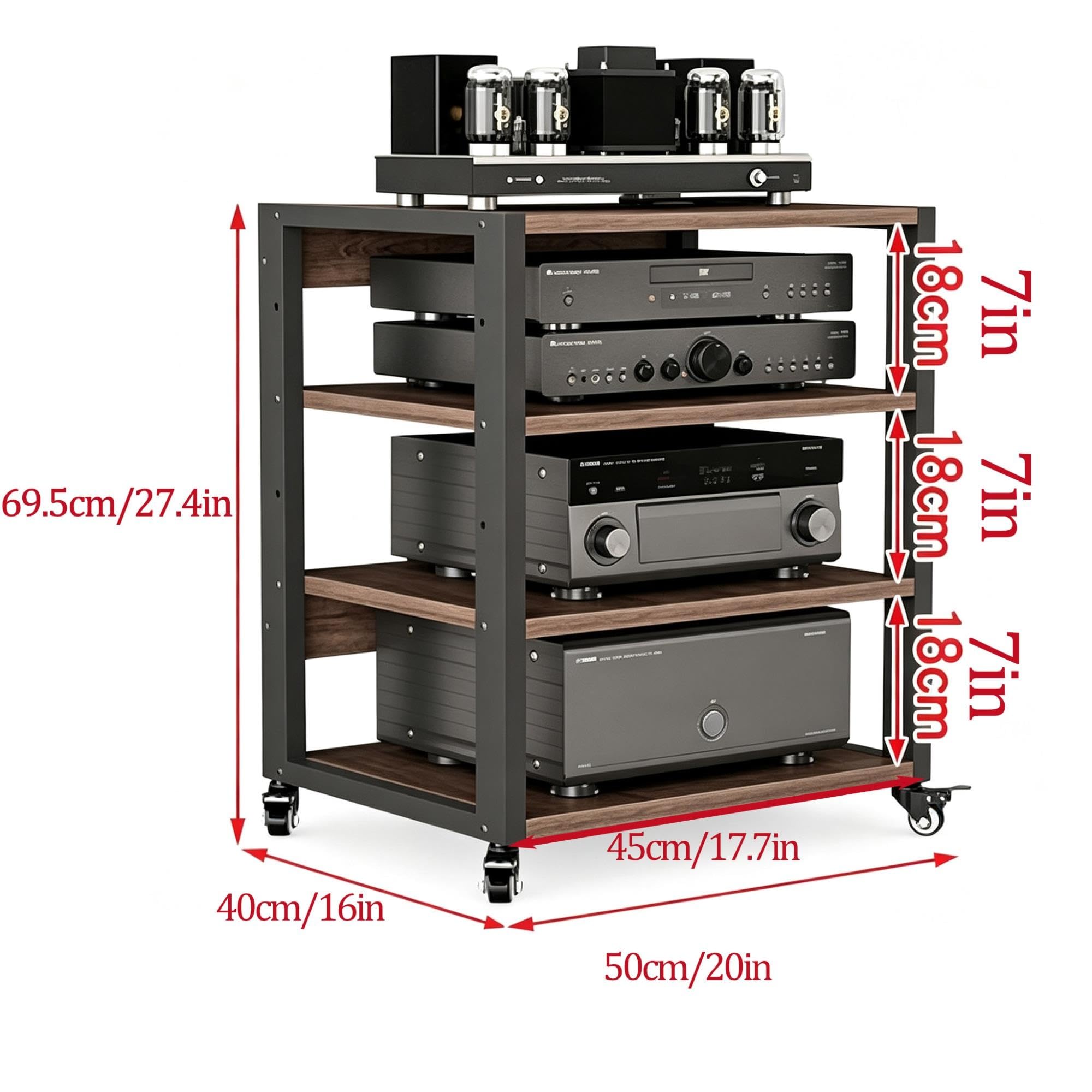 Acciaio resistente, rack HiFi, ripiani regolabili, ventilazione per theater