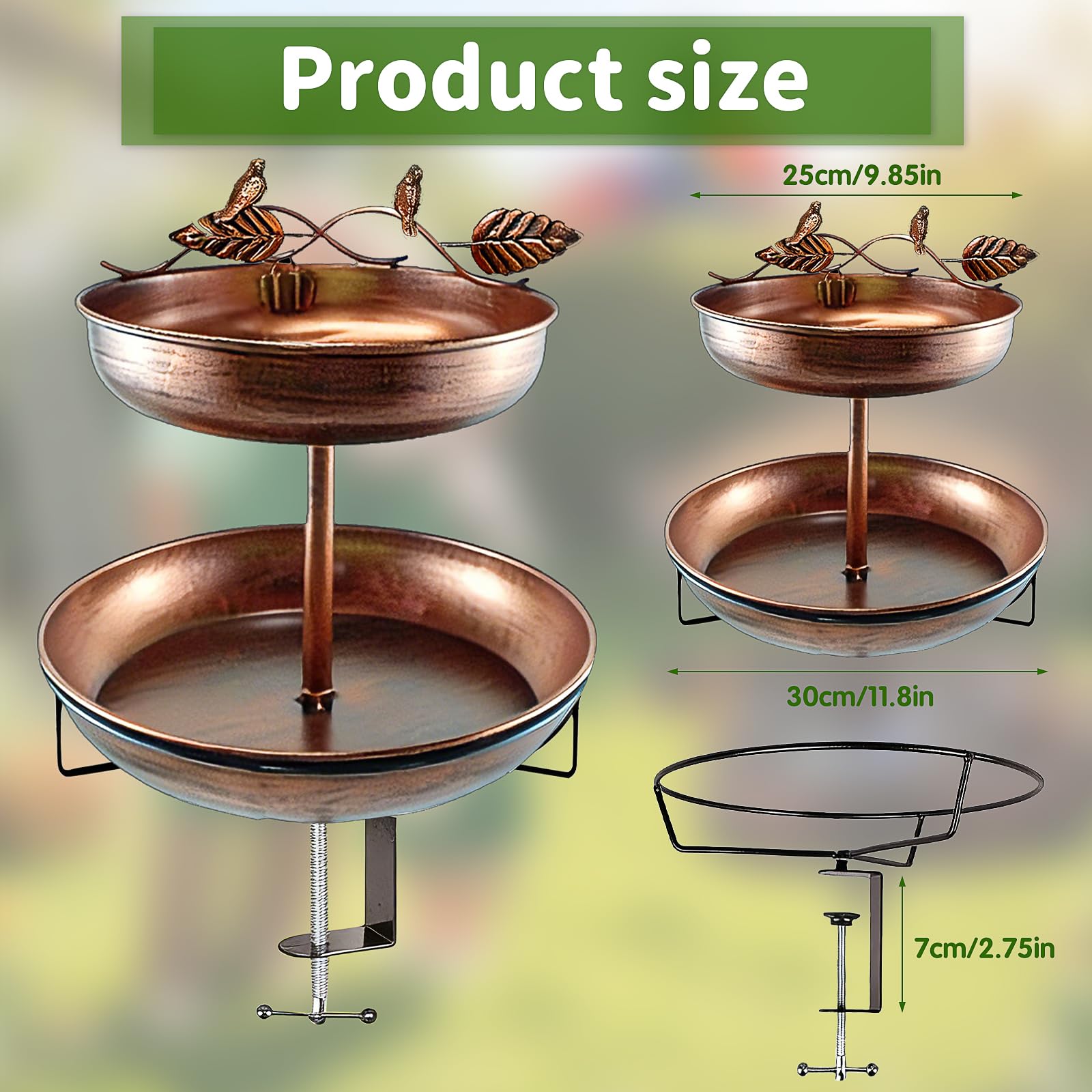 Vogeltränke Stehend, 2 In 1 Vogeltränke Hängend, Vogelbad für Draußen Garten, Vogelfutterspender Wassertränke, Frostsicher Winterfest, für Balkone, Innenhof, Garten, Terrasse (Vintage-Kupfer)