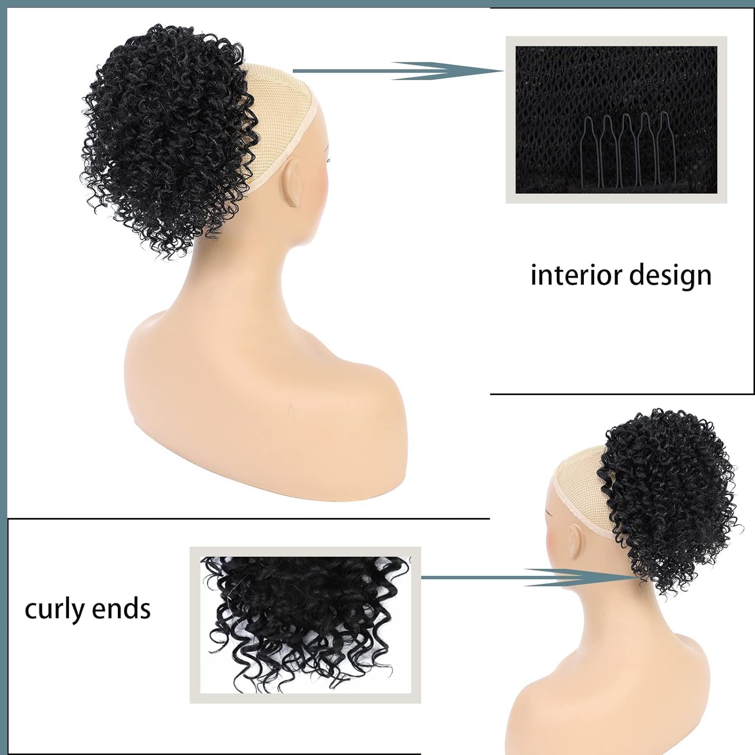 Drawstring Ponytail for Black Women Curly Black Ponytail Extension for Black Women Synthetic Hair Extensions Short Afro Curly Ponytail Hair Pieces Black - Image 3