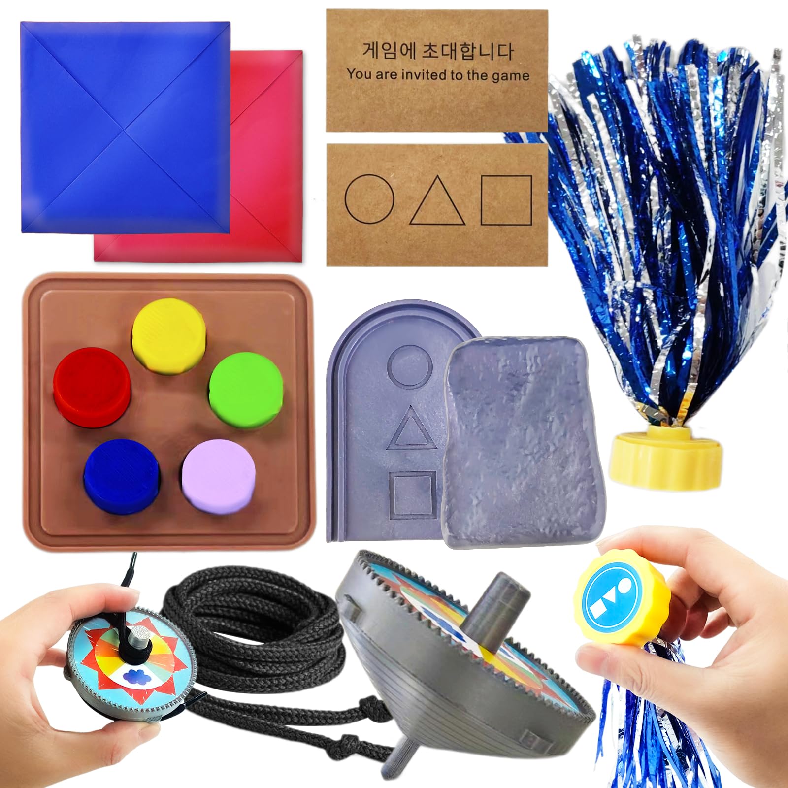 hirsrian Korean Folk Game Set, Gong-gi, DDAKJI, Biseokchigi, Korean Traditional Reflex Challenge Play Game, Portable Family Travel Game Set