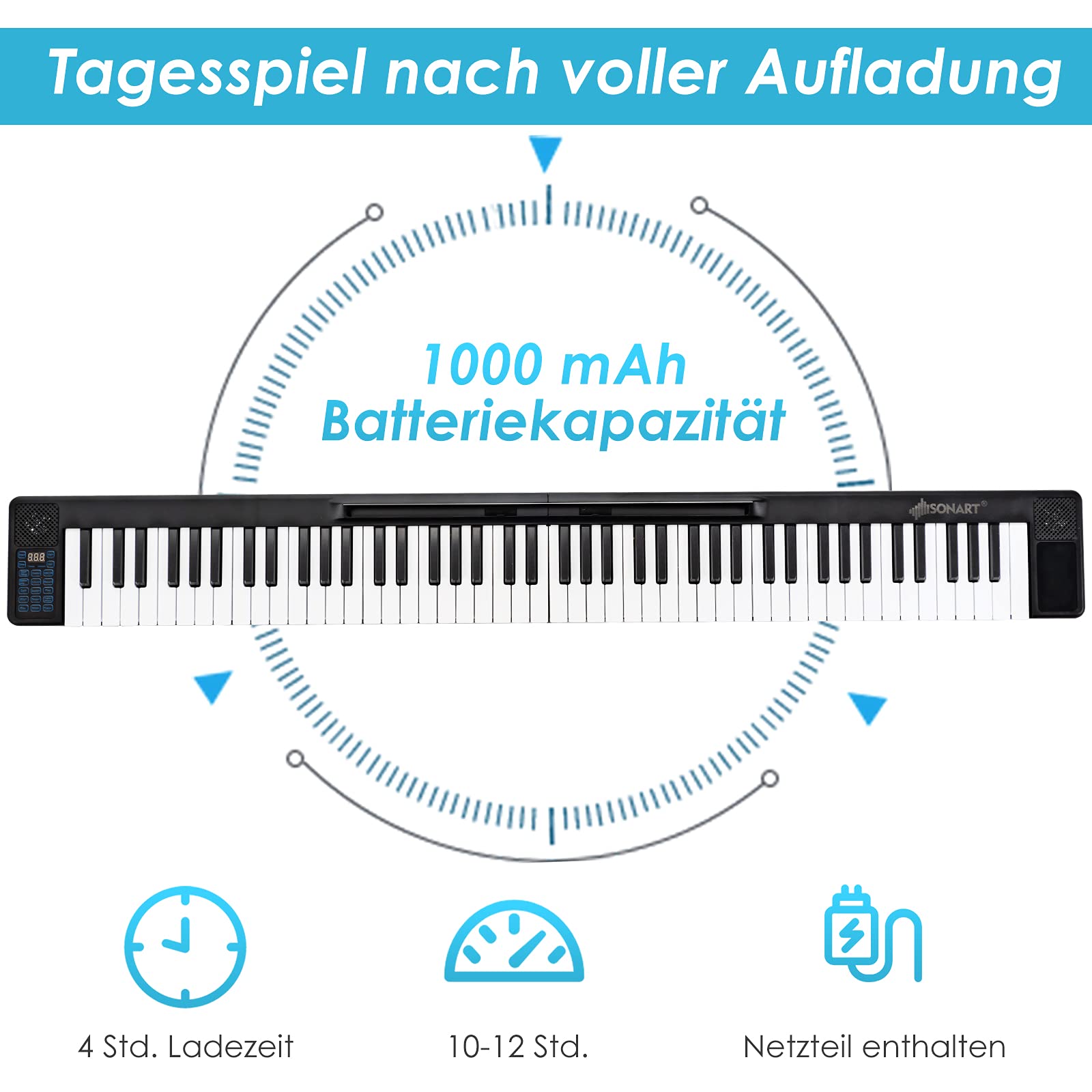 GOPLUS Pianino cyfrowe 88 klawiszy, pianino elektroniczne z torbą do noszenia, 128 rytmów i 128 tonów i 15 demo, interfejs Bluetooth/MIDI/USB, ładowalna konstrukcja, dla początkujących muzyków (czarne