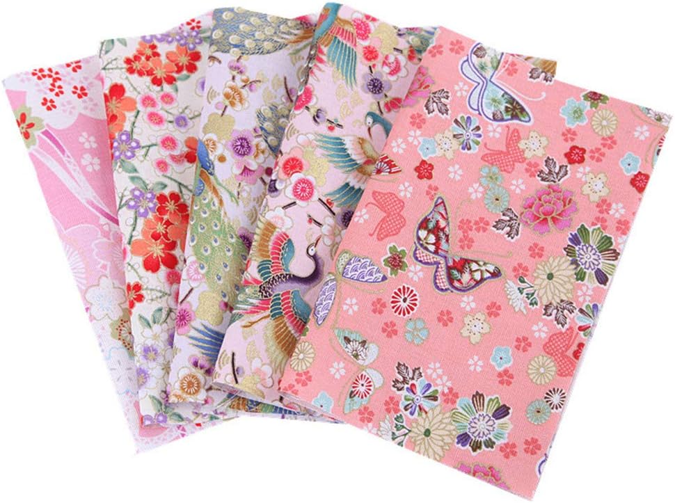 5Pcs 9.8'' x 7.9''(25x20CM) Japanese Style Flower Printed Cotton Fabric for Pillow Tablecloth Sewing DIY