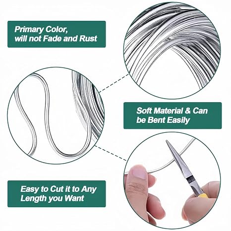 Thick Wire for Crafts,Wire for Scu/lpting,2mm Craft Wire Made of Aluminum,Silver me/tal Wire for Doll Armatures,Model Making,Flower Supports & Skeleton Framing,Flexible and Bendable Art Supply,10M
